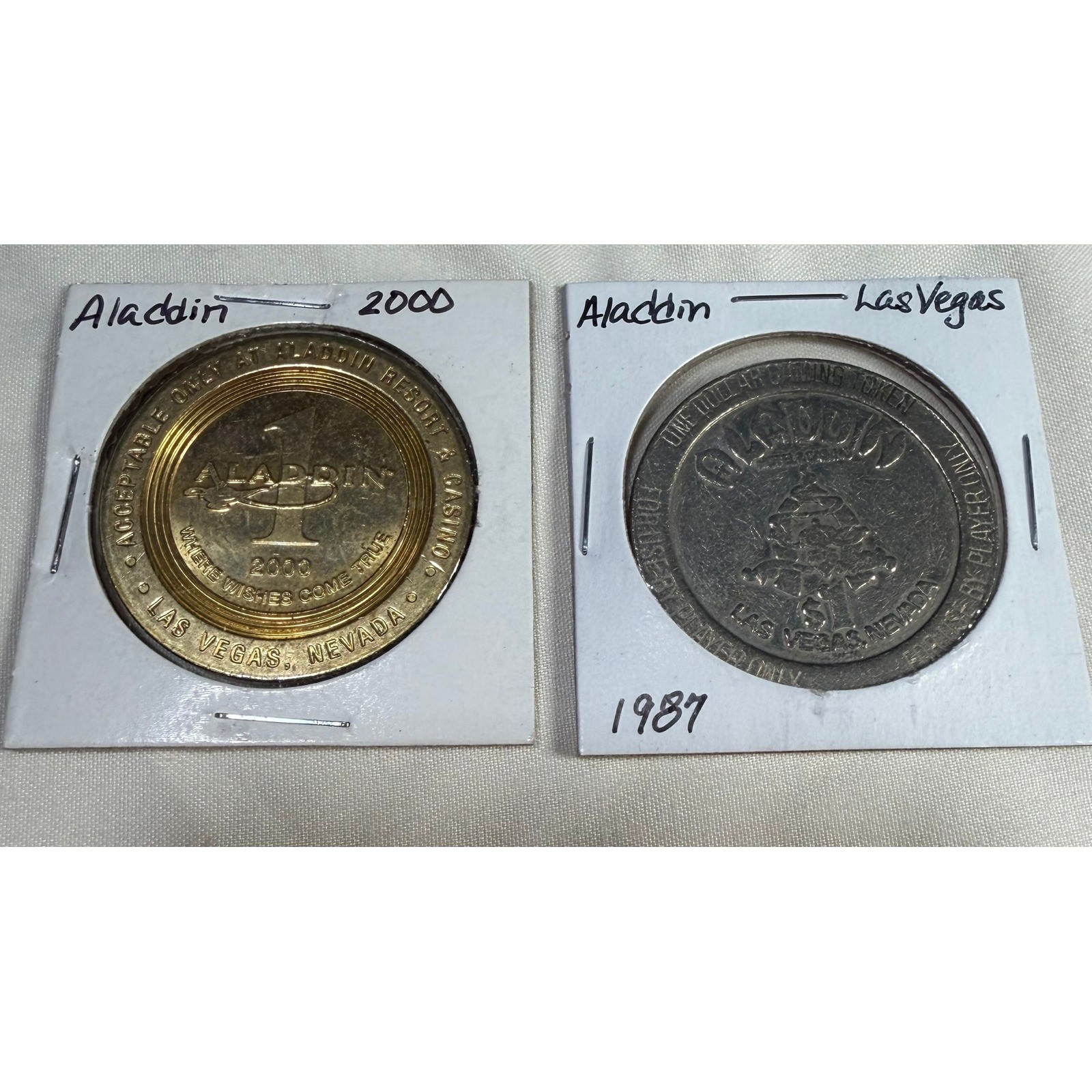 Vintage Aladdin Casino Las Vegas $1 Gaming Tokens Lot 1987 2000 Silver Gold Tone Vintage Aladdin Casino Las Vegas $1 Gaming Tokens Lot 1987 2000 Silver Gold Tone