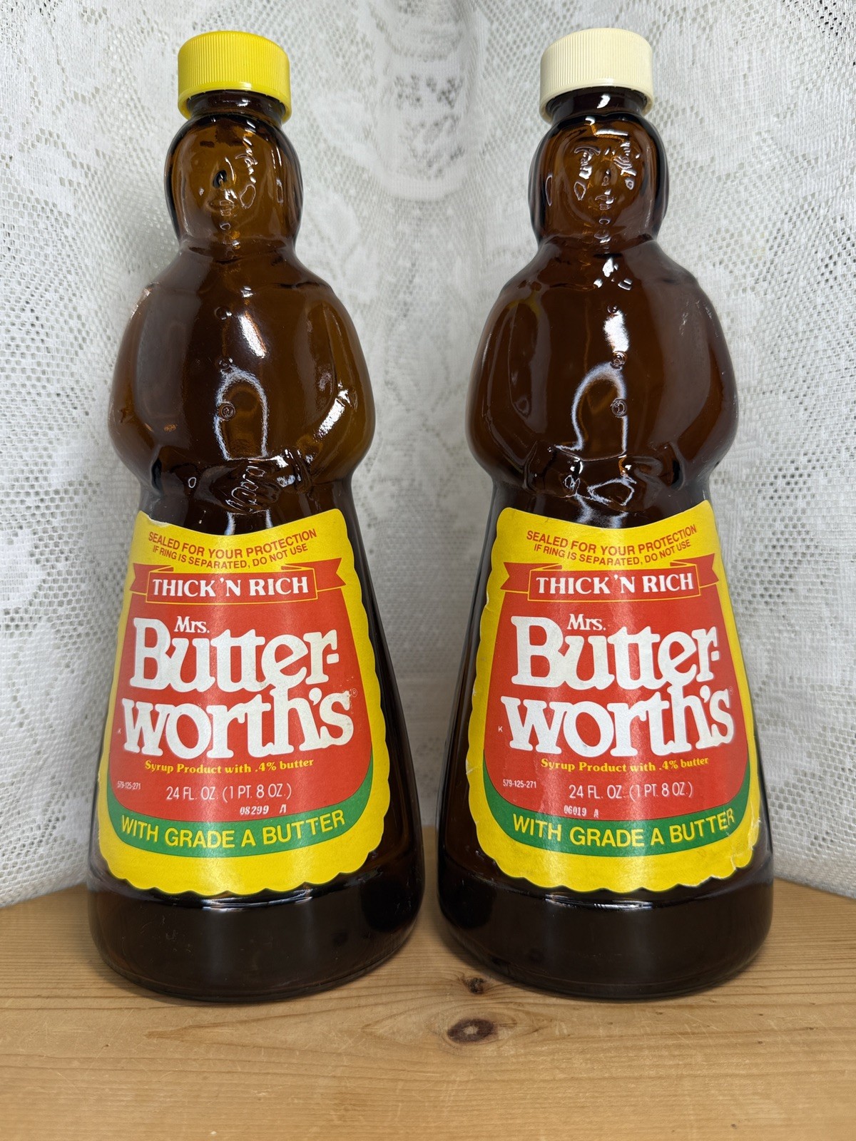VTG 1980s Mrs. Butterworth\'s 24 oz Brown Amber Glass Syrup Bottles Lot of TWO