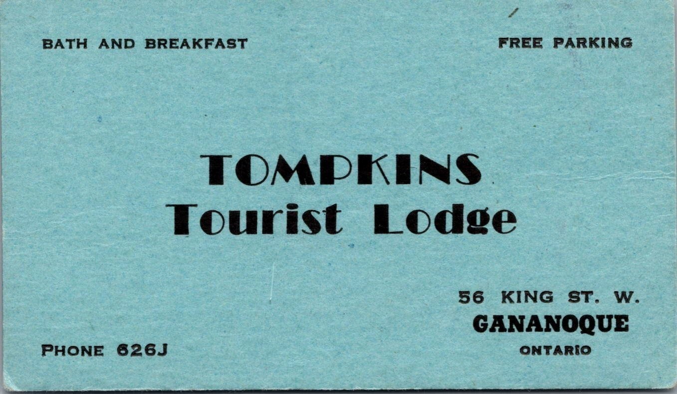 Tompkins Tourist Lodge Gananoque Ontario Canada Vintage Business Card