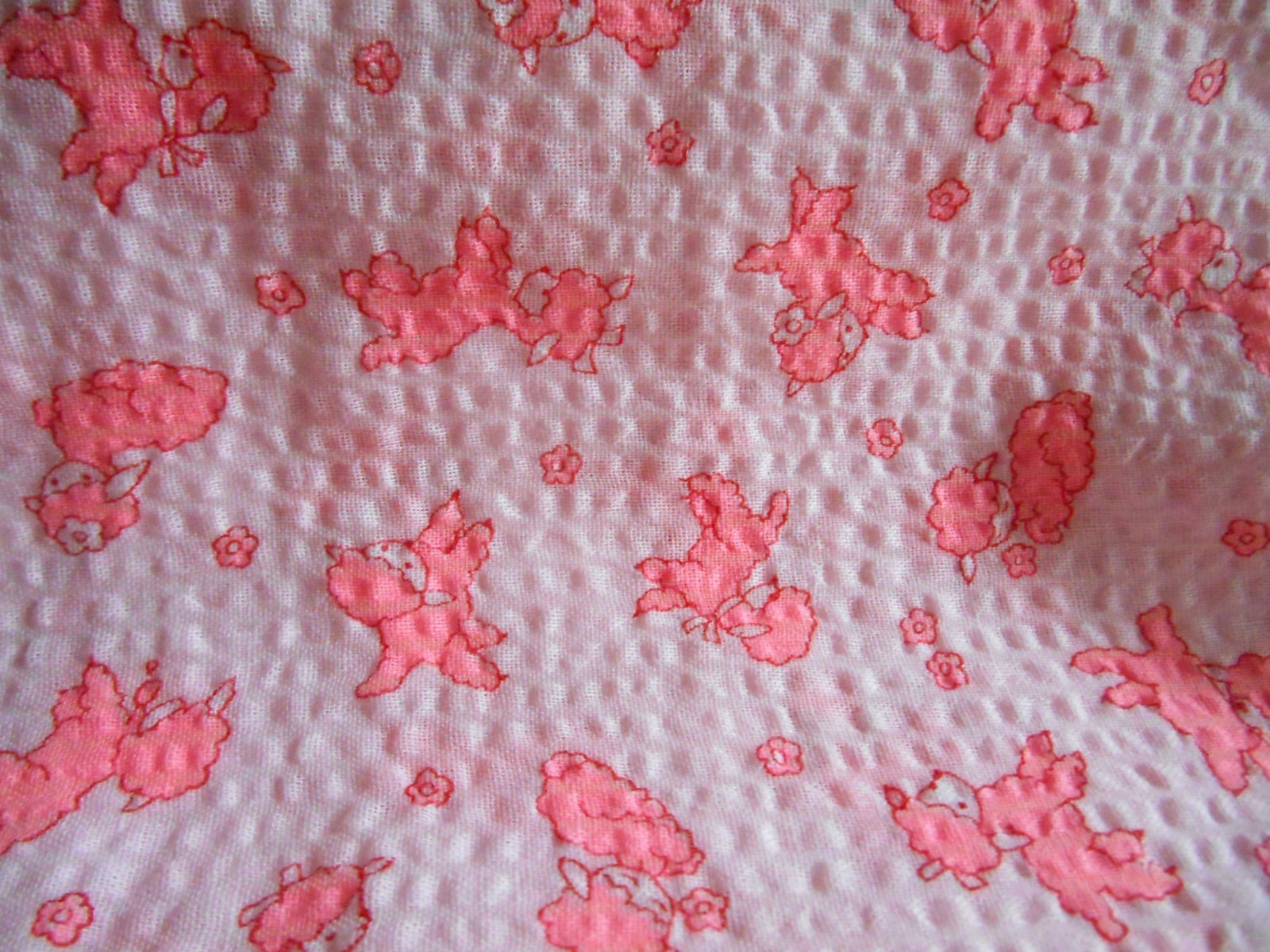 3 Yds Vintage Juvenile Novelty Baby Cotton Nursery Seersucker Fabric PINK LAMBS