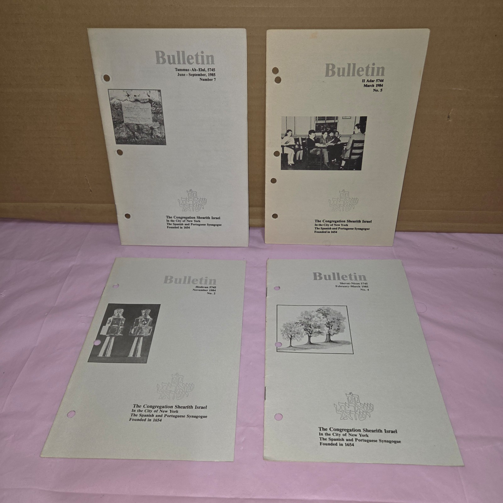 Lot of 4 Vintage 1984-1985 Shearith Israel Bulletins NYC Jewish Judaica History