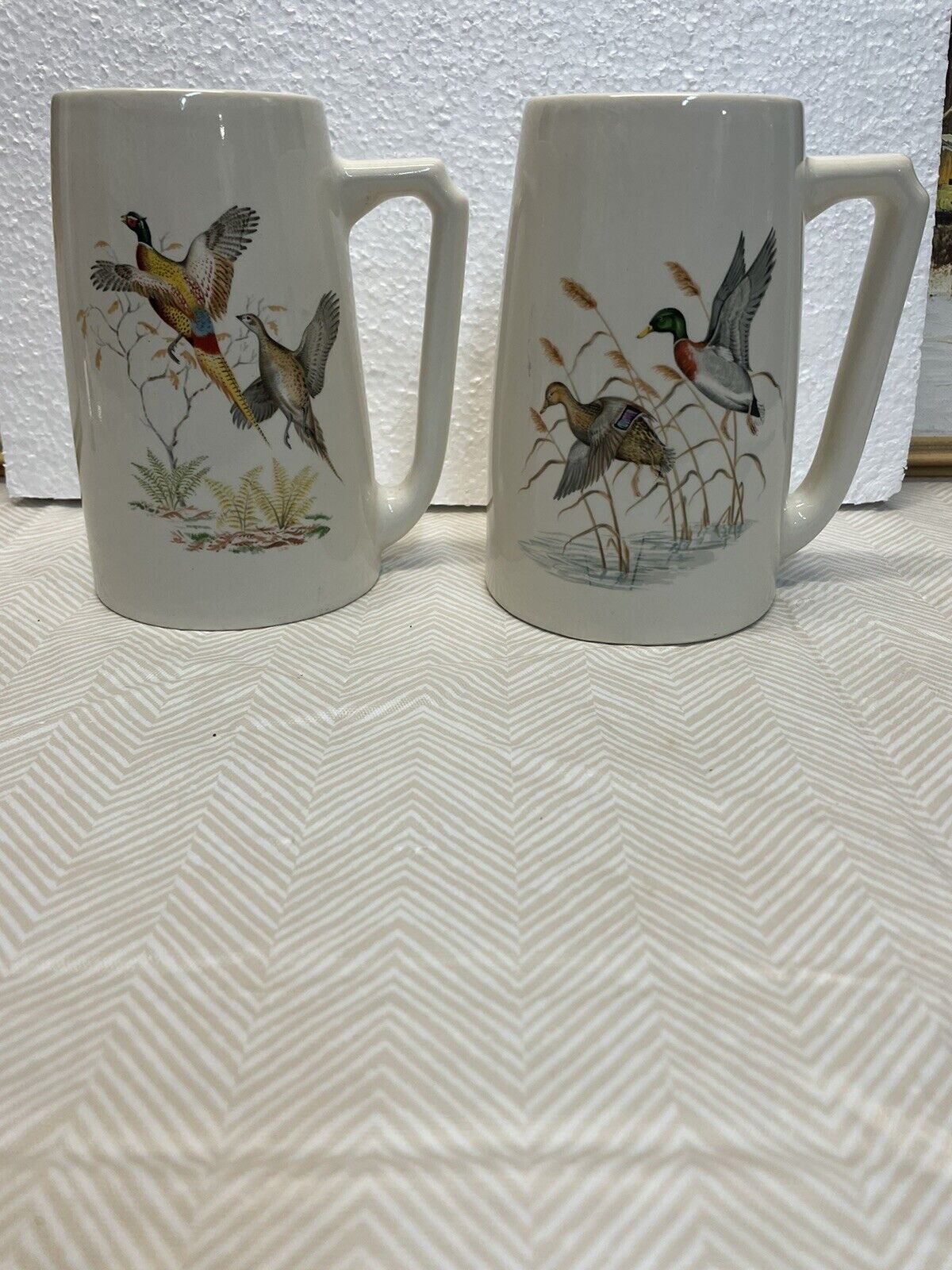 Vintage Hyalyn Pottery Duck & Pheasant Mugs