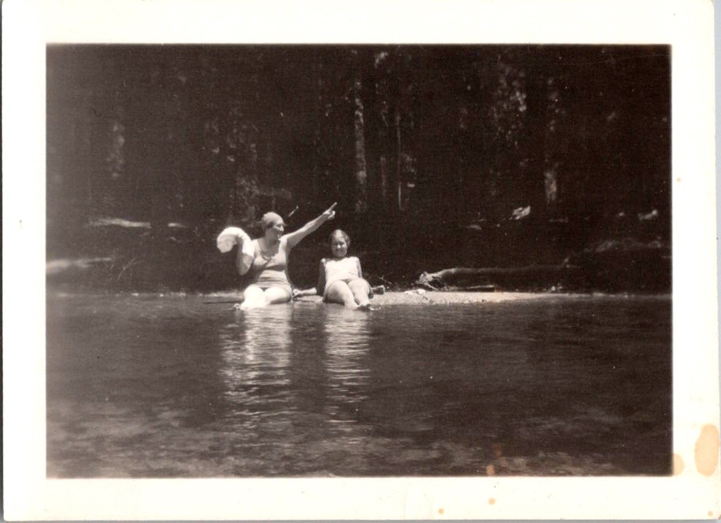 Vintage Snapshot Photograph 1920s-30s Two Women in Water River Lake Swimwear Vintage Snapshot Photograph 1920s-30s Two Women in Water River Lake Swimwear