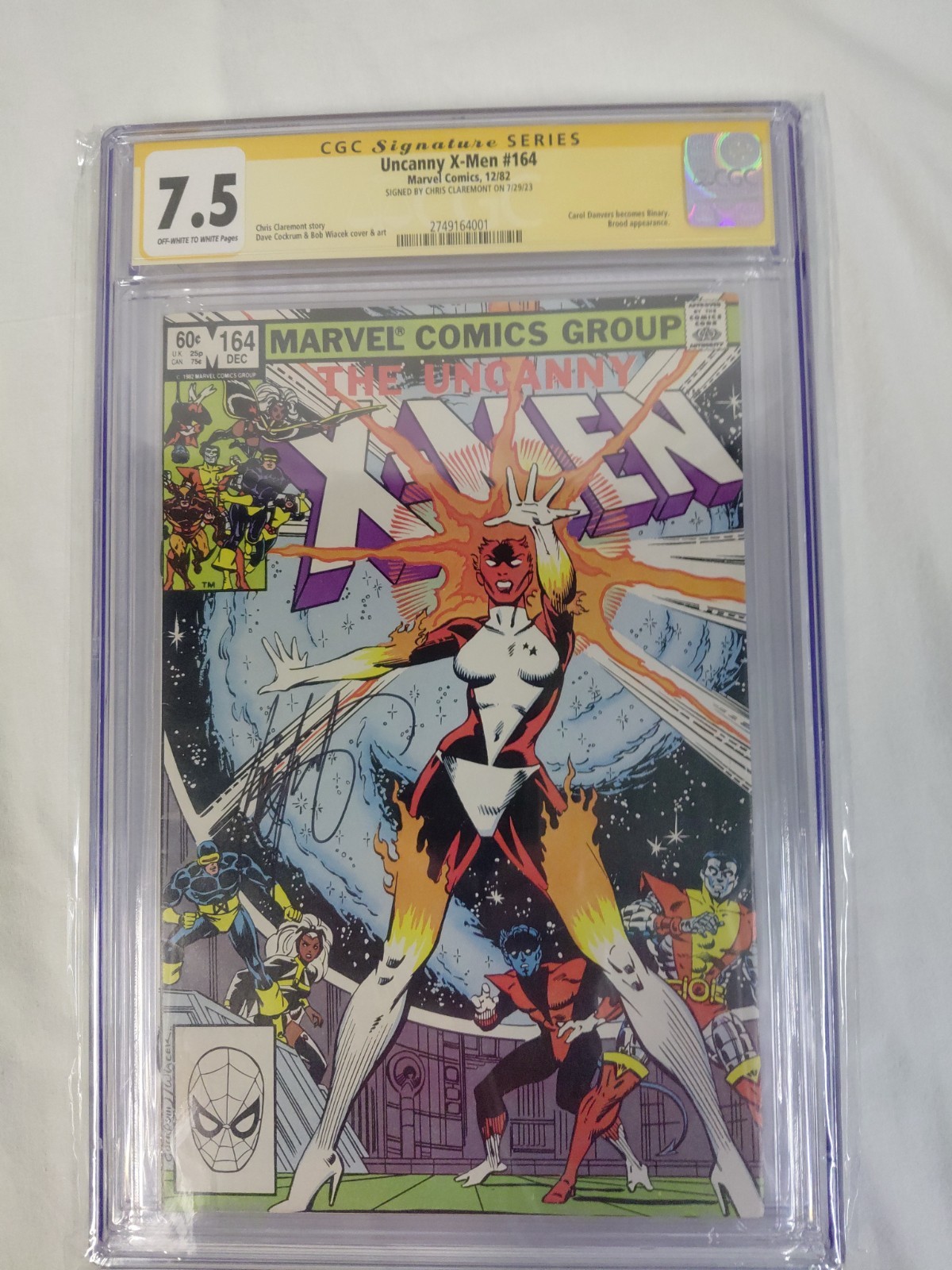 UNCANNY X-MEN #164 CGC 7.5 SS Signed by Chris Claremont 1st Binary Marvel 1982