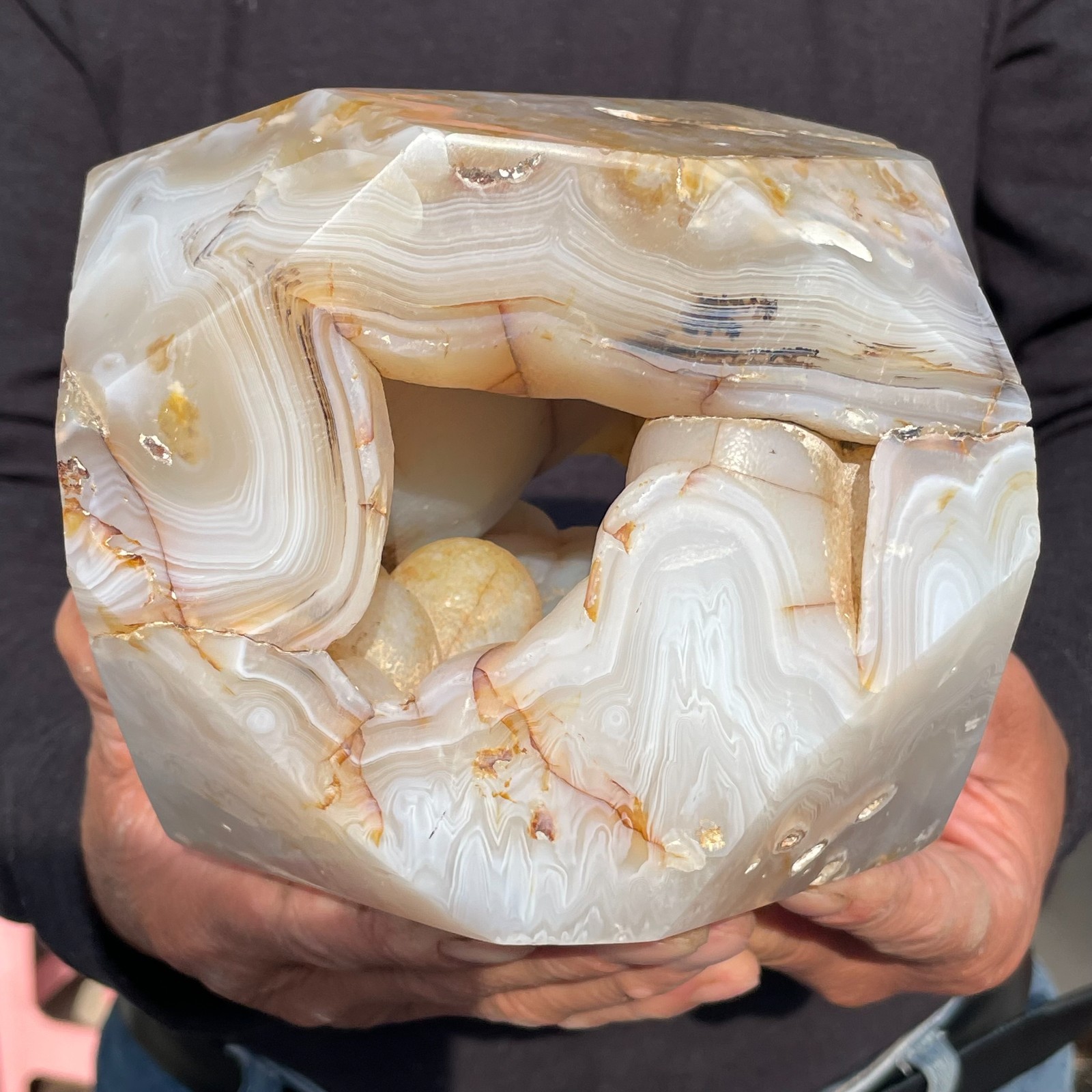 9.60lb Large Natural Linear Pattern Agate Geode Quartz Crystal Specimen Healing
