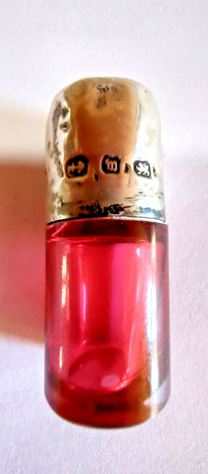 Victorian Cranberry Miniature Scent Bottle with Silver Top 1800's