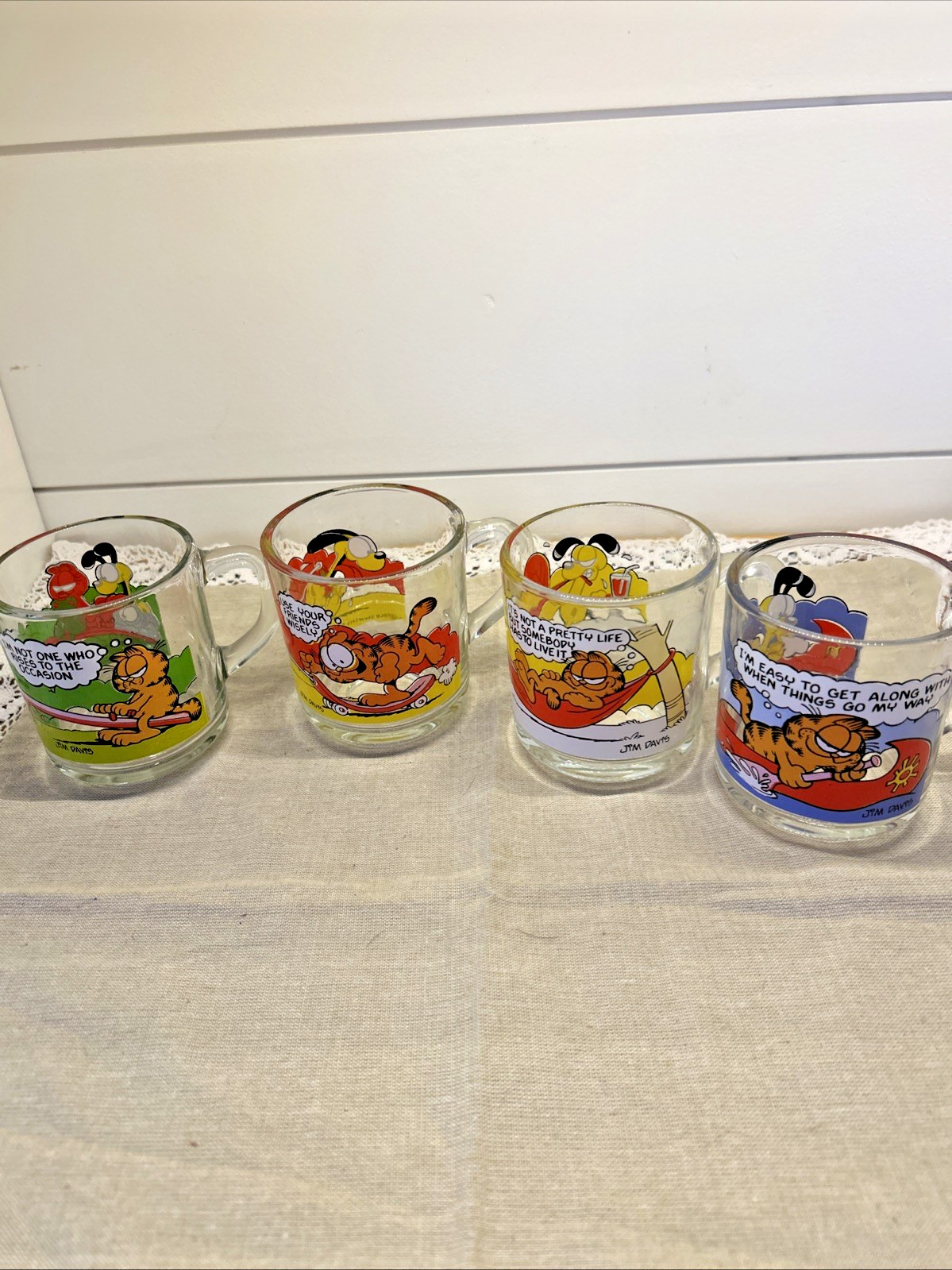 Vintage 1978 Anchor Hocking For Mcdonald\'s Garfield & Odie Glass Mugs Set 4