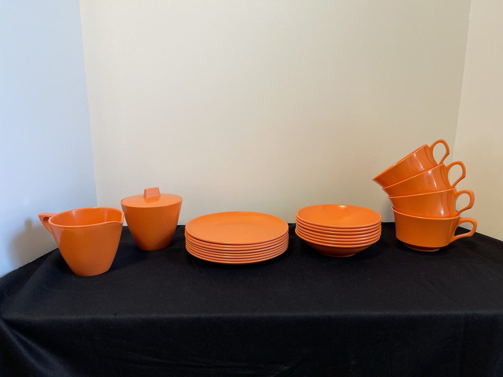 1960’s 22 Pc Vtg Allied Chemical Atomic Orange Melamine Melmac Tableware MCM