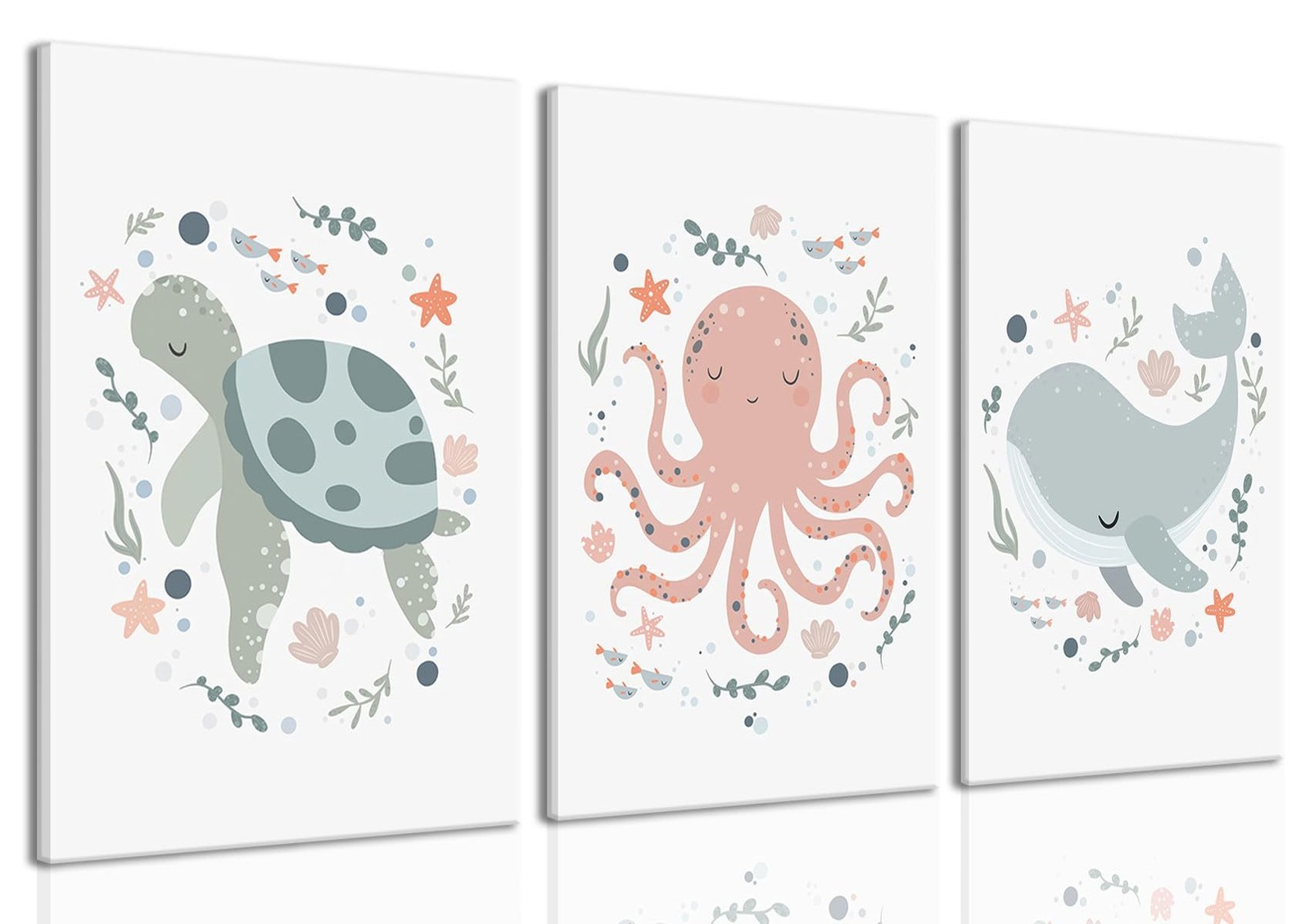 Wodkwq Ocean Nursery Wall Art Set Of 3 Sea Animal Baby Boys Room Canvas Prints