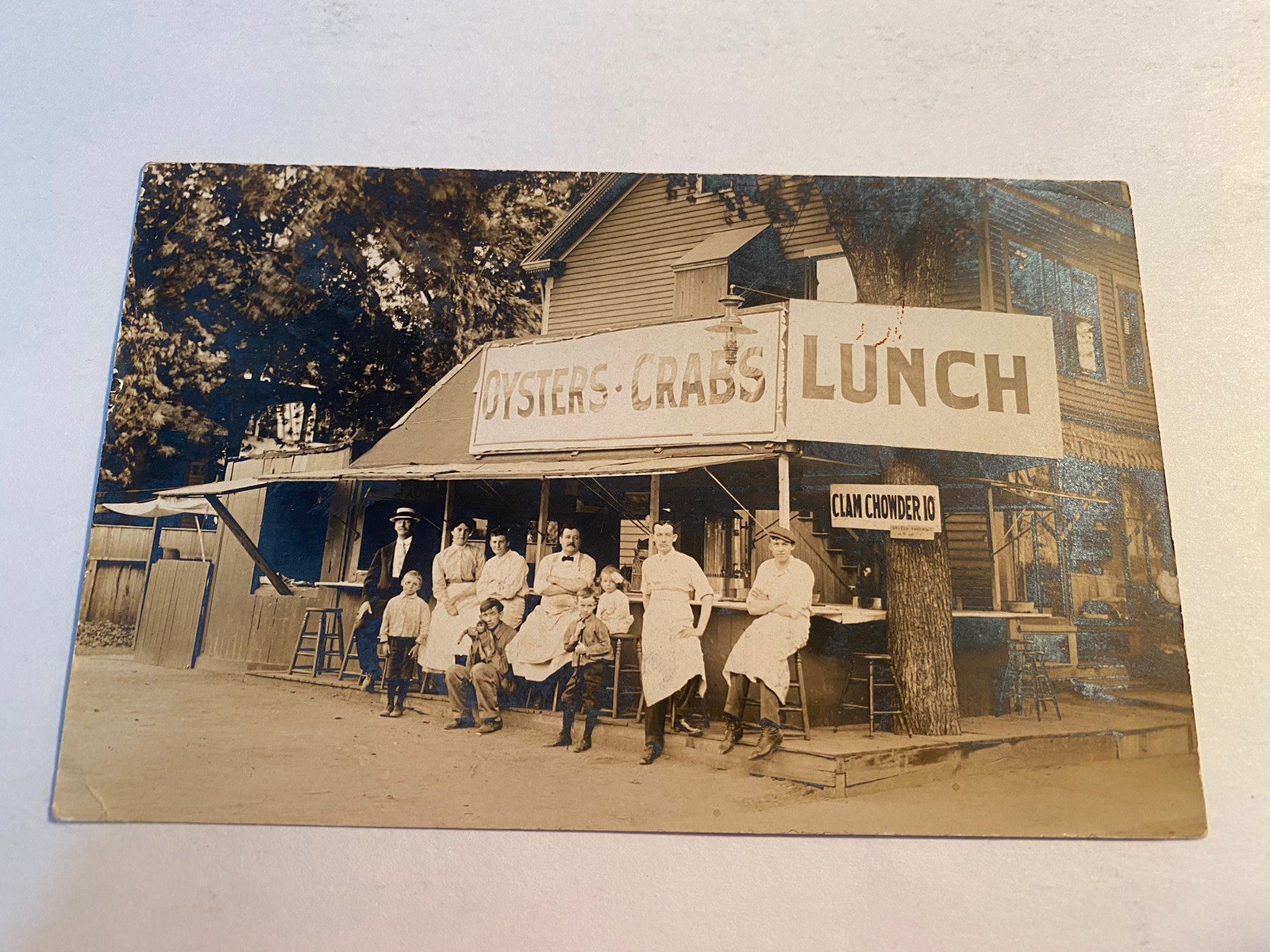 Antique RPPC , 1909, Oysters, Crabs, Clam Chowder Photo Postcard
