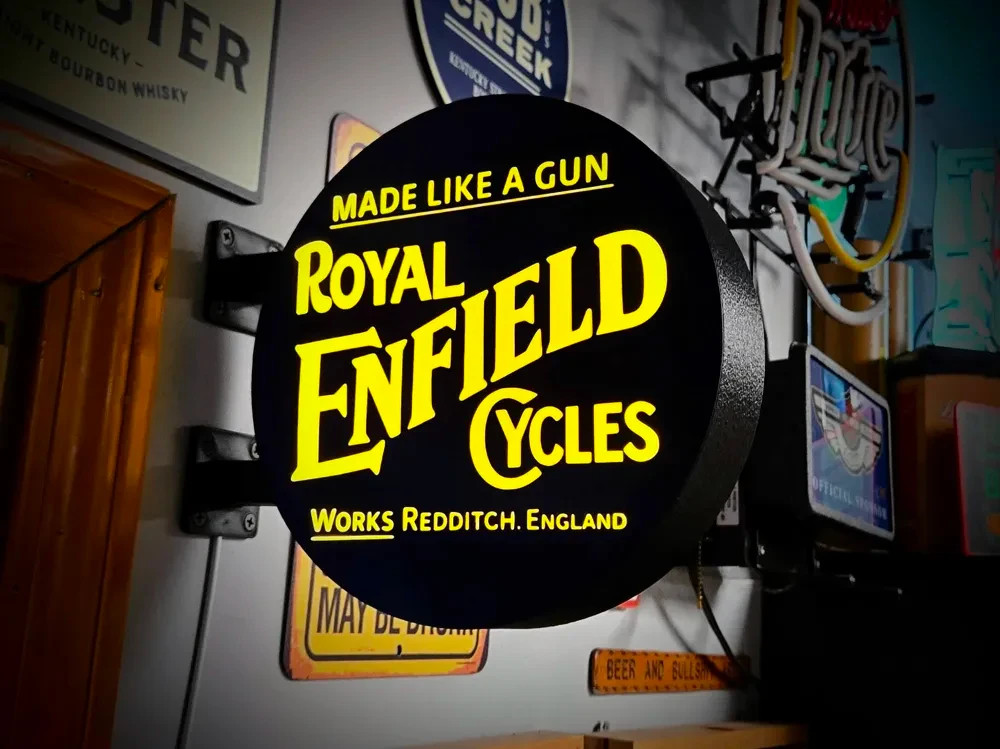 Royal Enfield Motorcycle LED Sign Double Sided 9 Inch 3D Printed Garage Man Cave Royal Enfield Motorcycle LED Sign Double Sided 9 Inch 3D Printed Garage Man Cave