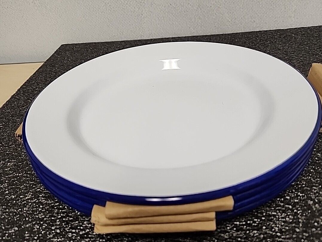 Falcon Enamelware Dinner Plate, White, Blue Rimmed (Set Of 4)(a)