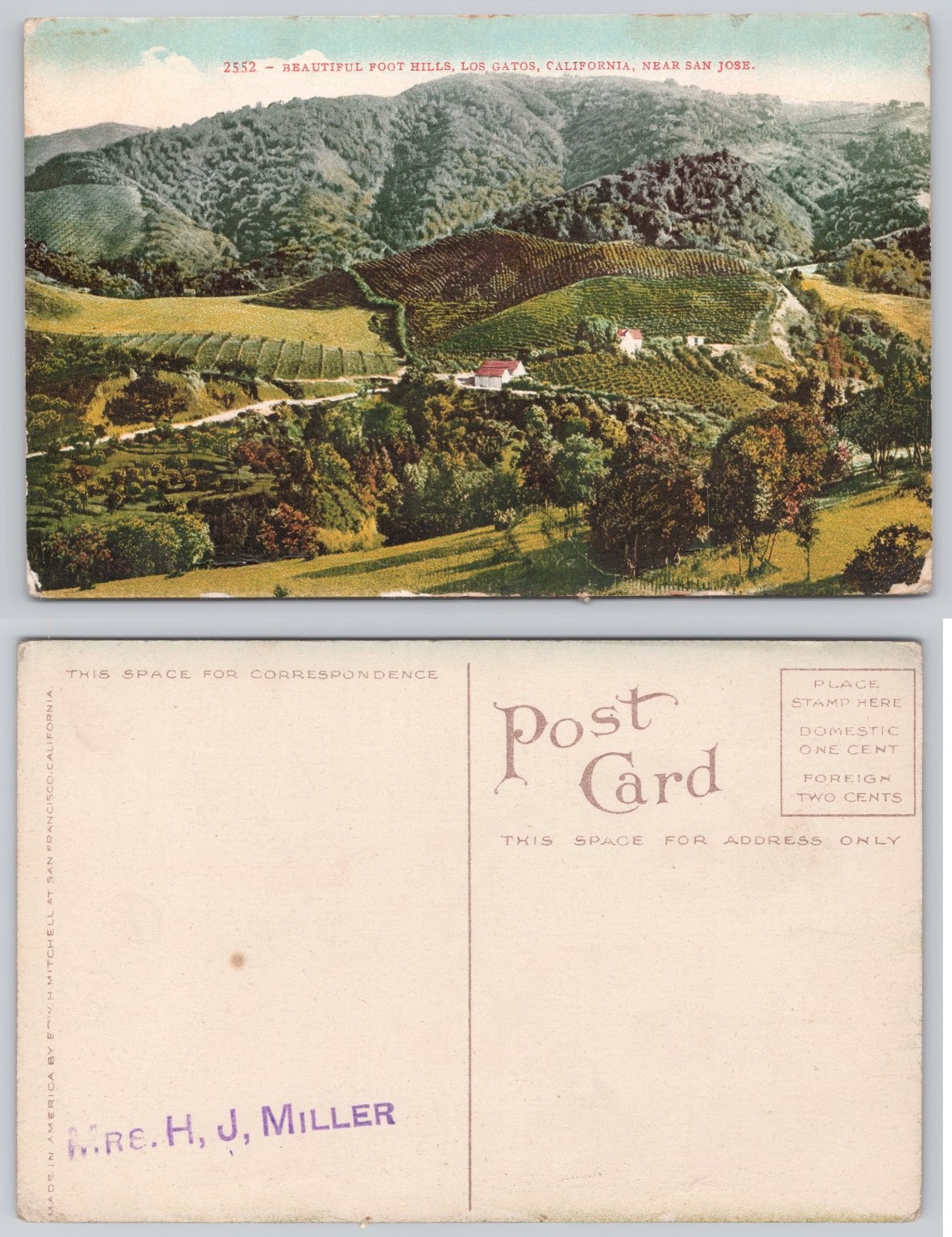 Los Gatos CA Foothills Postcard E.H. Mitchell Early 1900s California View