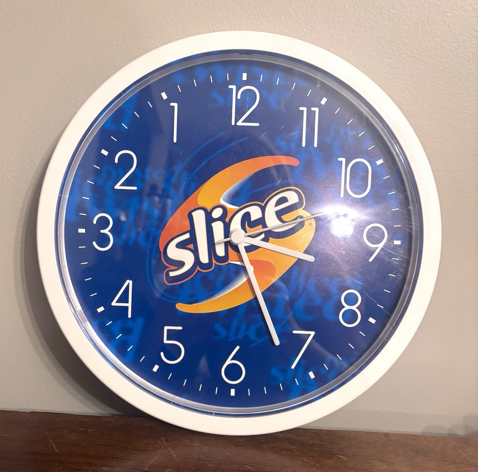 Vintage 1980s Slice Soda Wall Clock Plastic Blue Face Quartz Pepsi Co