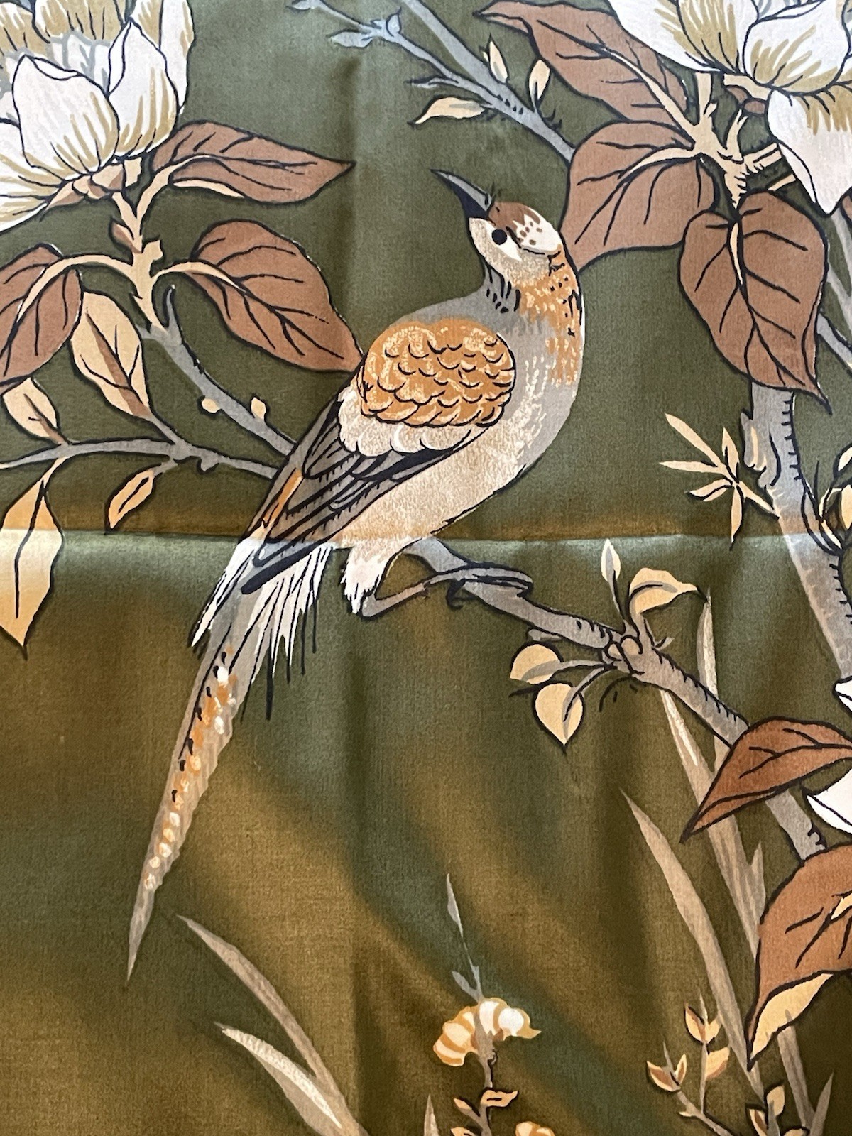 Jonelle 1966 ‘Oriene’ Deep Olive , Green & Ivory Bird Floral Cotton 112cm W X 1M