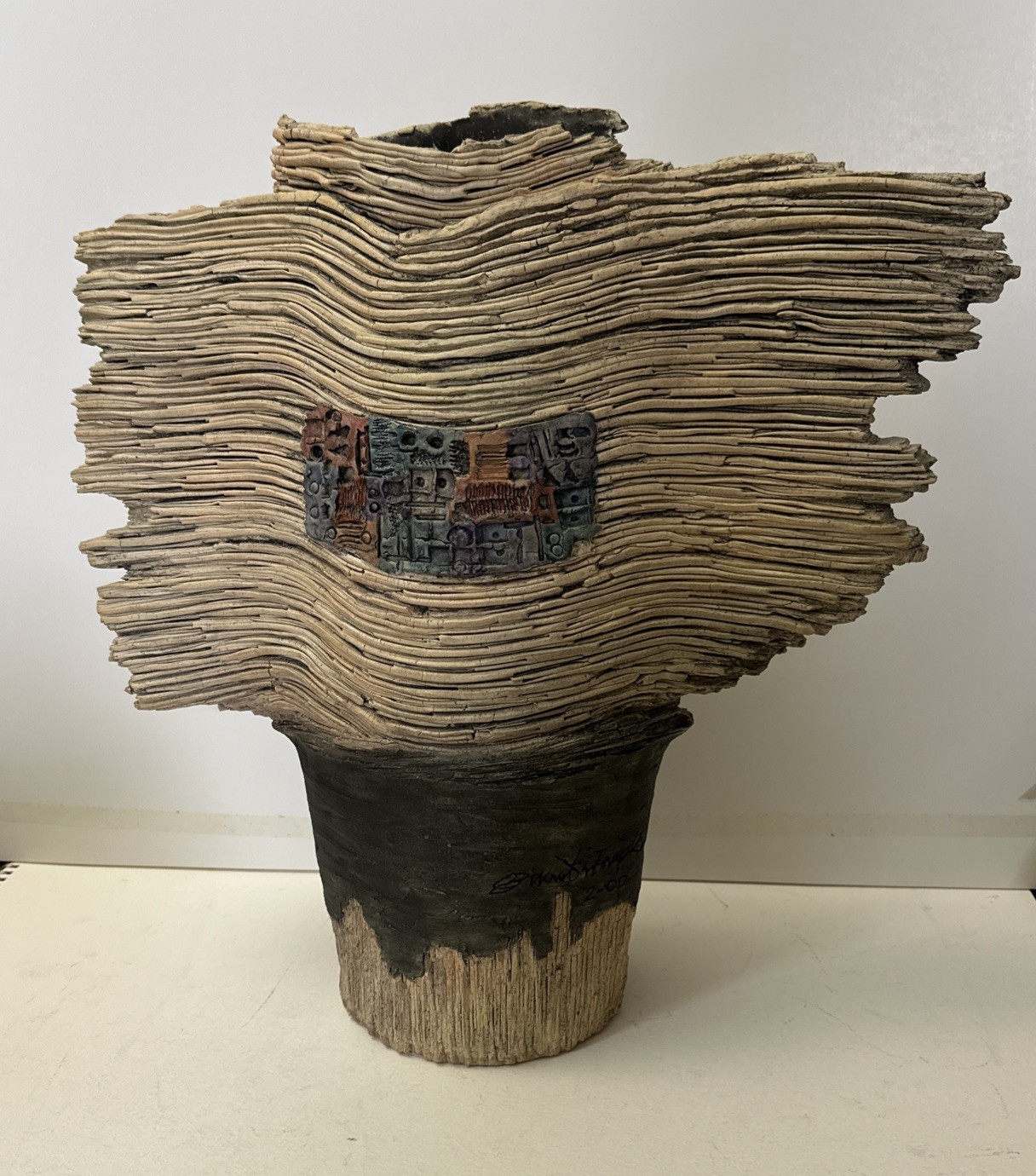 Large 17”x17” Nelfa Querubin Tompkins Vintage Pottery Vessel Rare Brutalist 2000