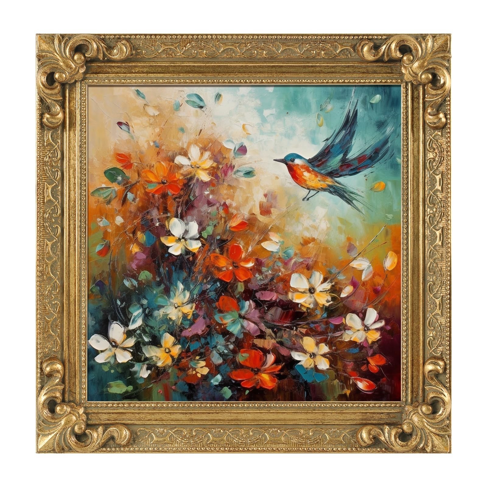 Vintage Gold Baroque Frame for 6x6 Canvas Art, Wooden Decorative Picture Frame