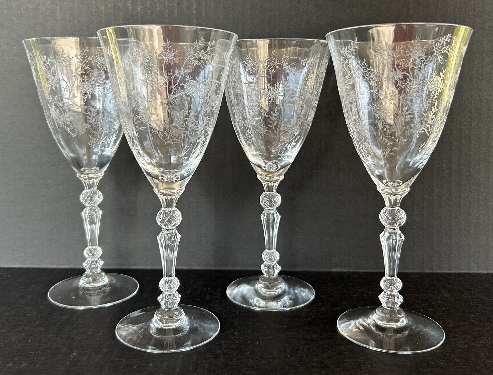 Vintage Fostoria Glass Chintz Etched Water Goblets 7 5/8” Set of 4