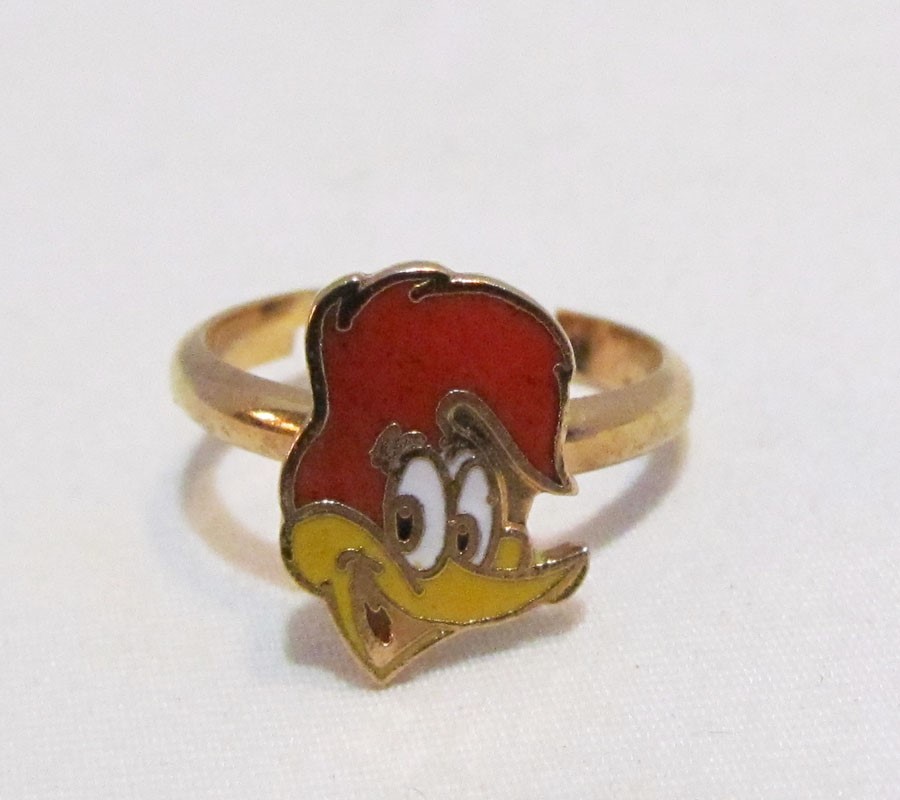 WOODY WOODPECKER VINTAGE CHILD\'S METAL RING NOVELTY CLOISONNÉ ENAMEL W. LANTZ
