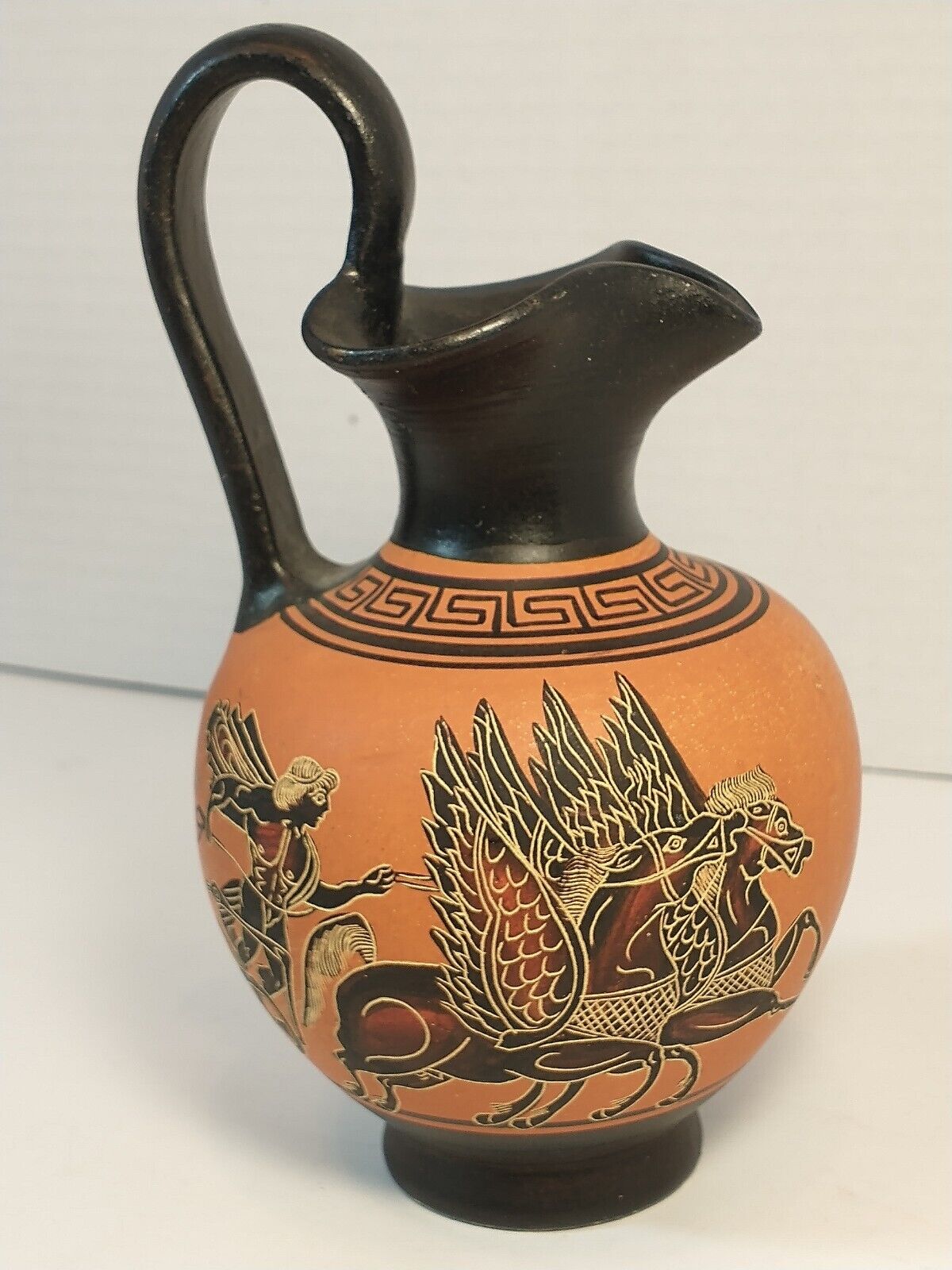 Ancient Greek Replica - Black-Figure Vase with Zeus and Pegasus Handmade Pottery