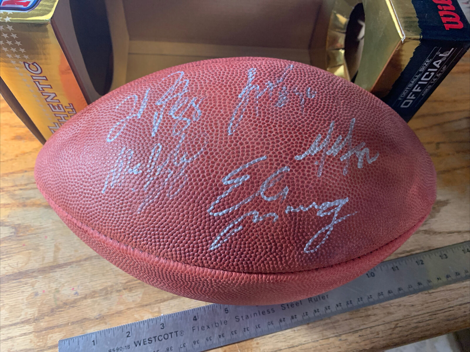 SIGNED Super Bowl XLVI Football ELI MANNING Nicks Manningham MORE Autographs