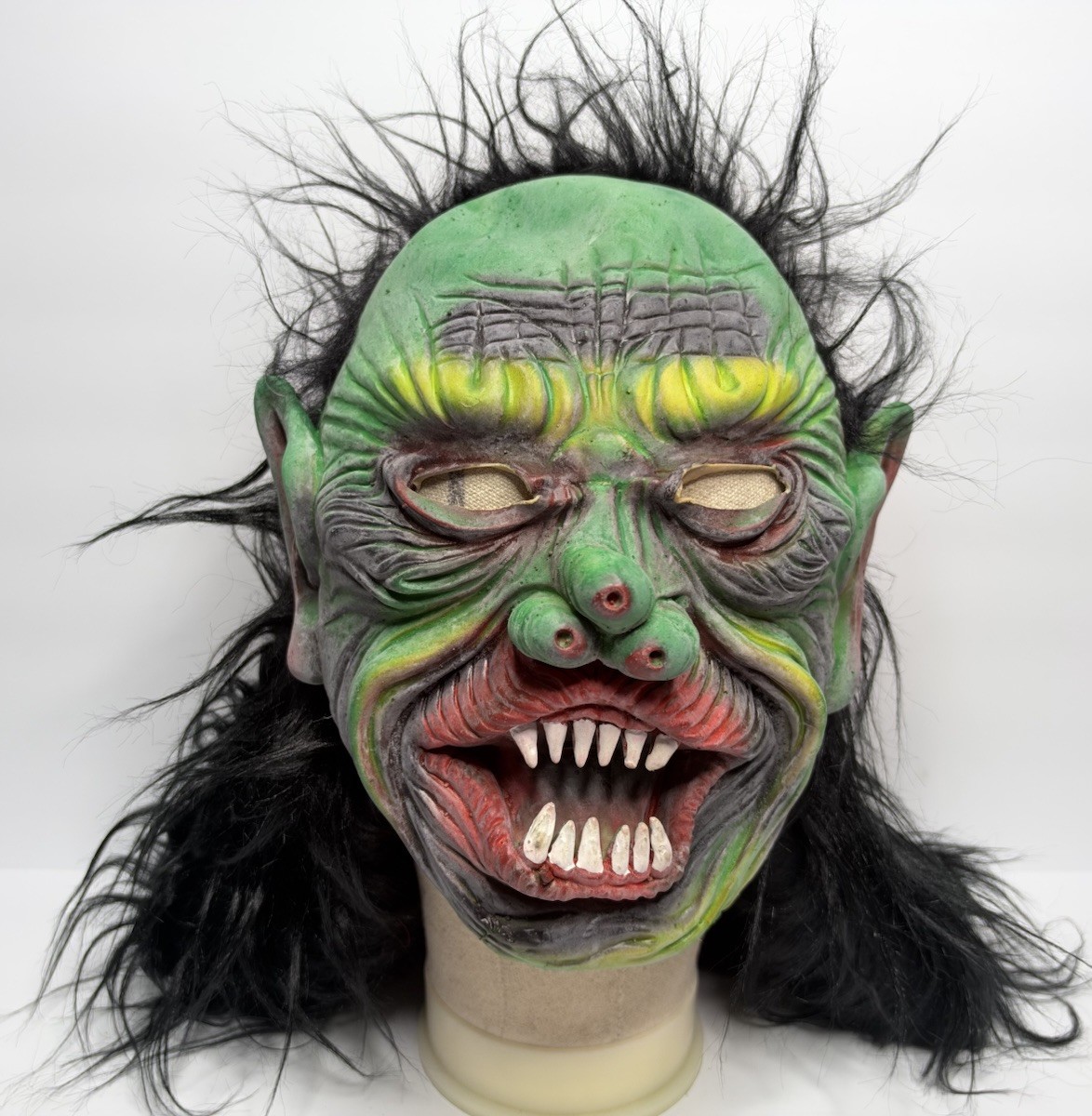 Green Goblin Monster Halloween Mask Black Hair Scary Horror Creature Costume
