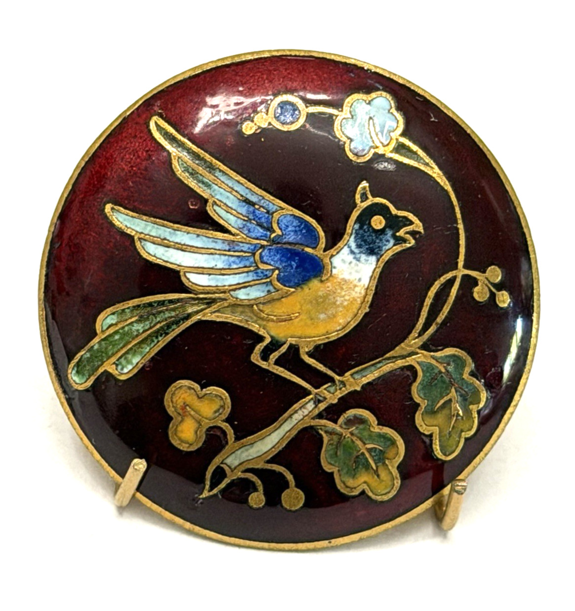 GORGEOUS Antique Vintage Enamel BIRD Button - 1-1/8