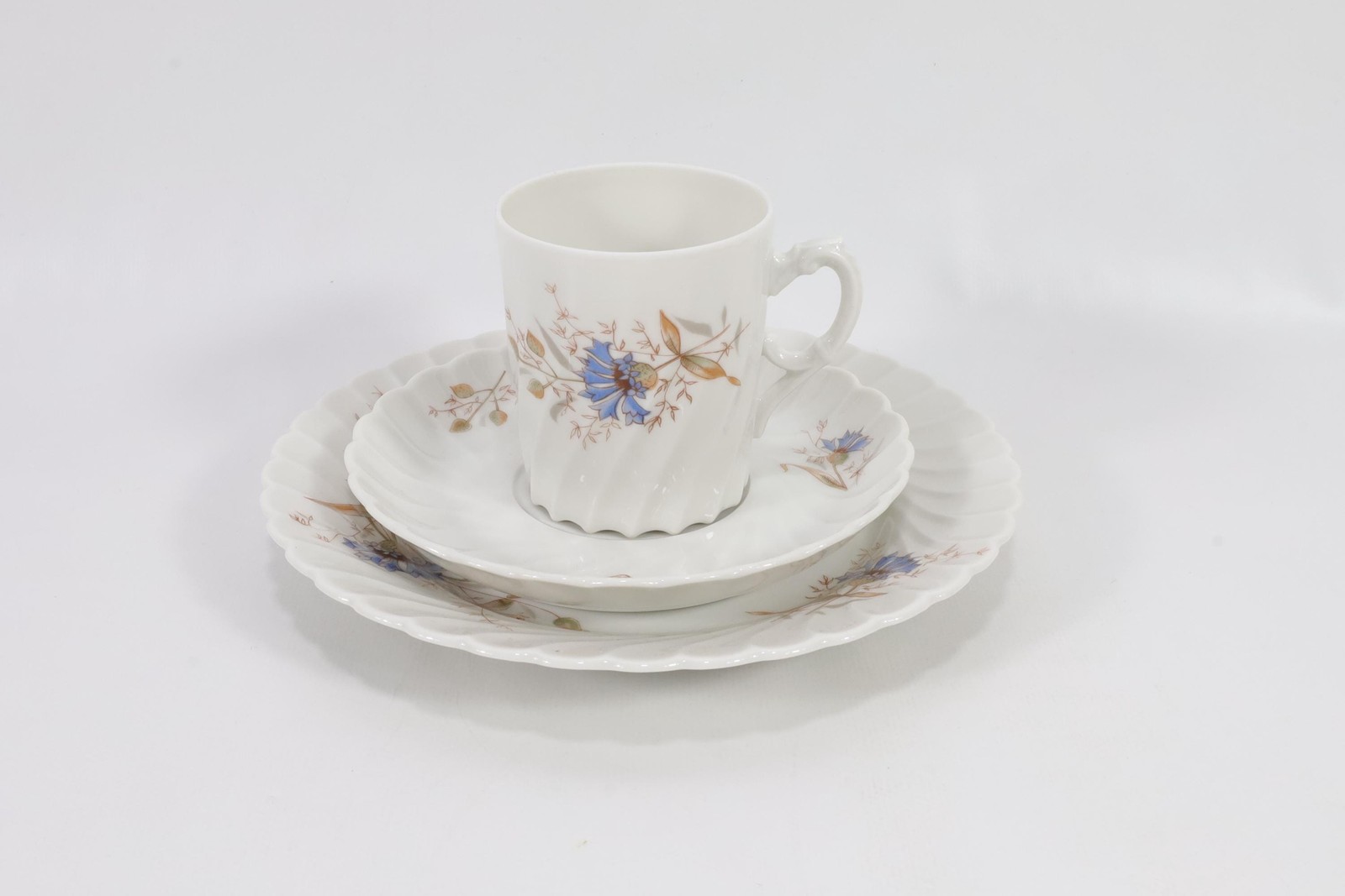 Vintage Porsgrund Porcelain Cup & Saucer Set - Blue Flower Swirl Design 1930s