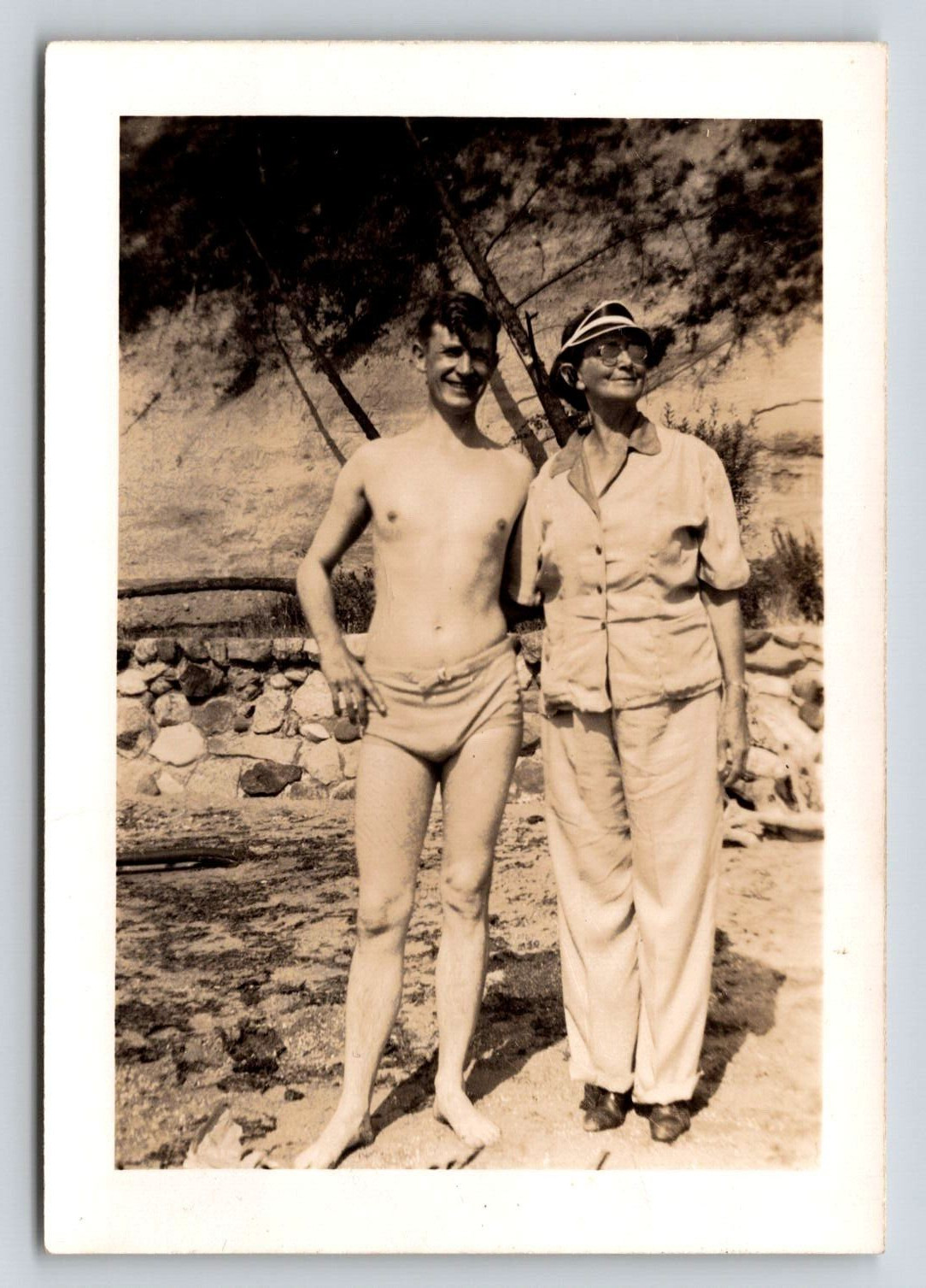 Vintage Photography Sexy Swimsuit Man Grandma Gay Interest Big Smile