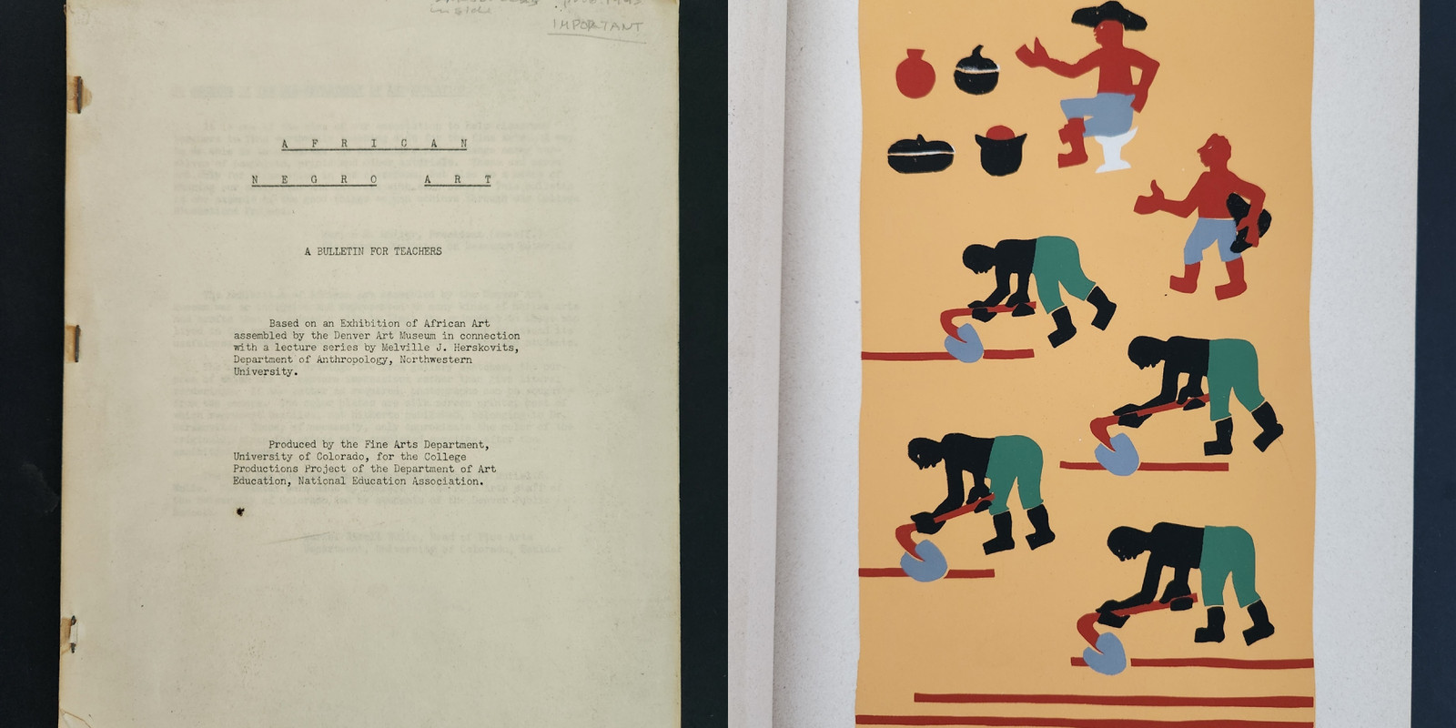 1945 vintage AFRICAN NEGRO ART teacher bulletin UNIV COLORADO w ORIG SILKSCREENS