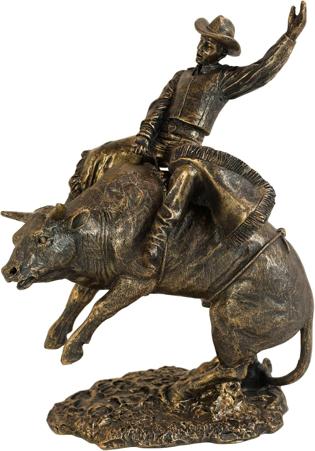 Ebros Rustic Western Rodeo Bull Rider Cowboy on Rearing Angry Bull Statue 10\