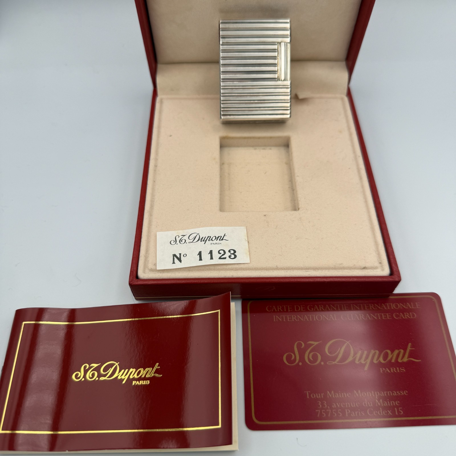Mint Working S.T.Dupont Gas Lighter Silver LINE1 S with box