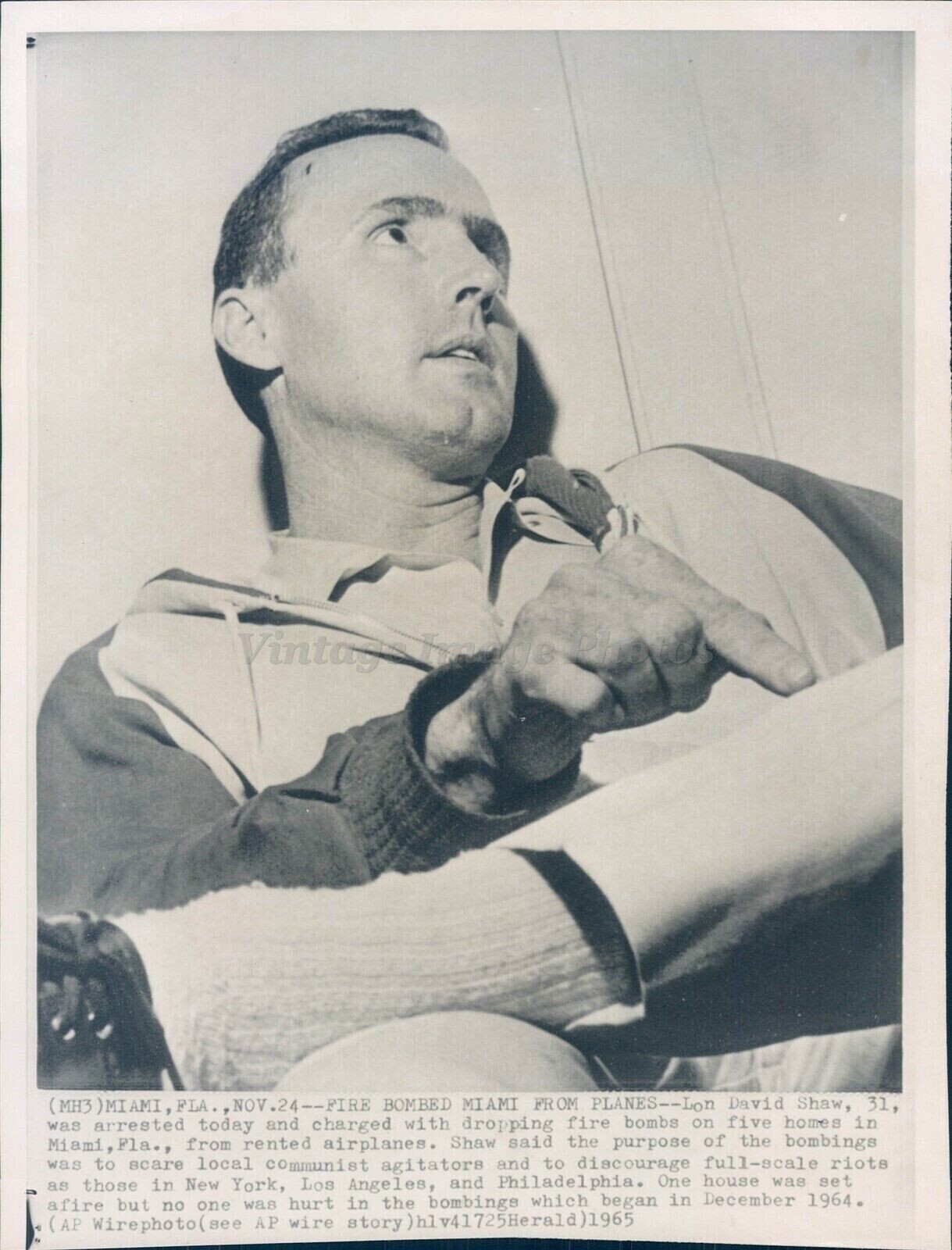 1965 Press David Shaw Arrest Crime Fire Bombs Miami FL Communist Man Photo