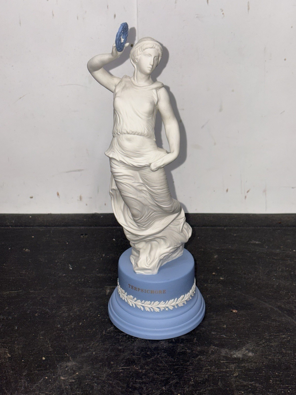 RARE - Wedgwood Jasperware - TERPSICHORE STATUE-VERY DETAILED W/BLUE BASE-9.75”