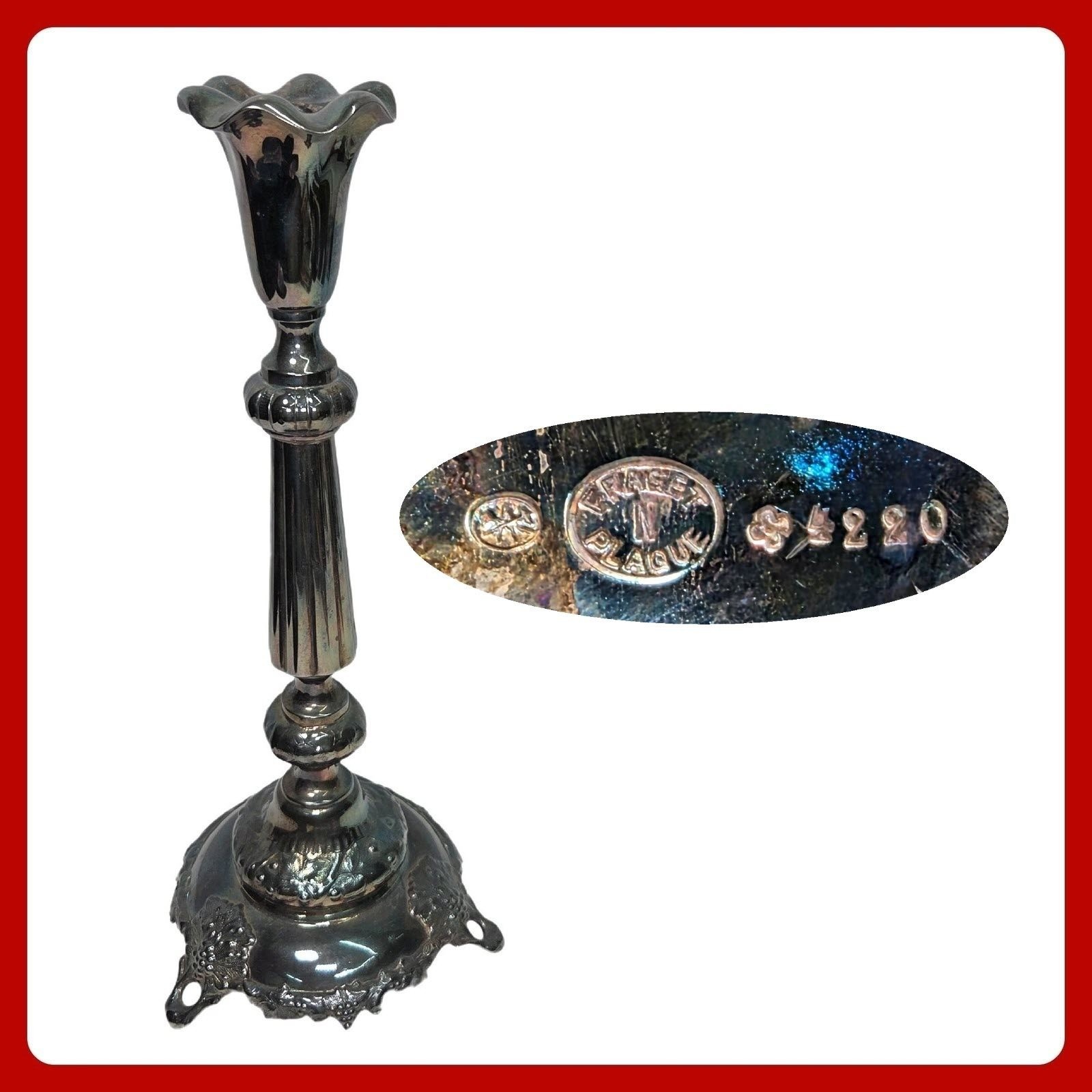 Fraget 4220 Candlestick Warsaw Silver Plated Antique Polish Shabbat 14.5in 5in