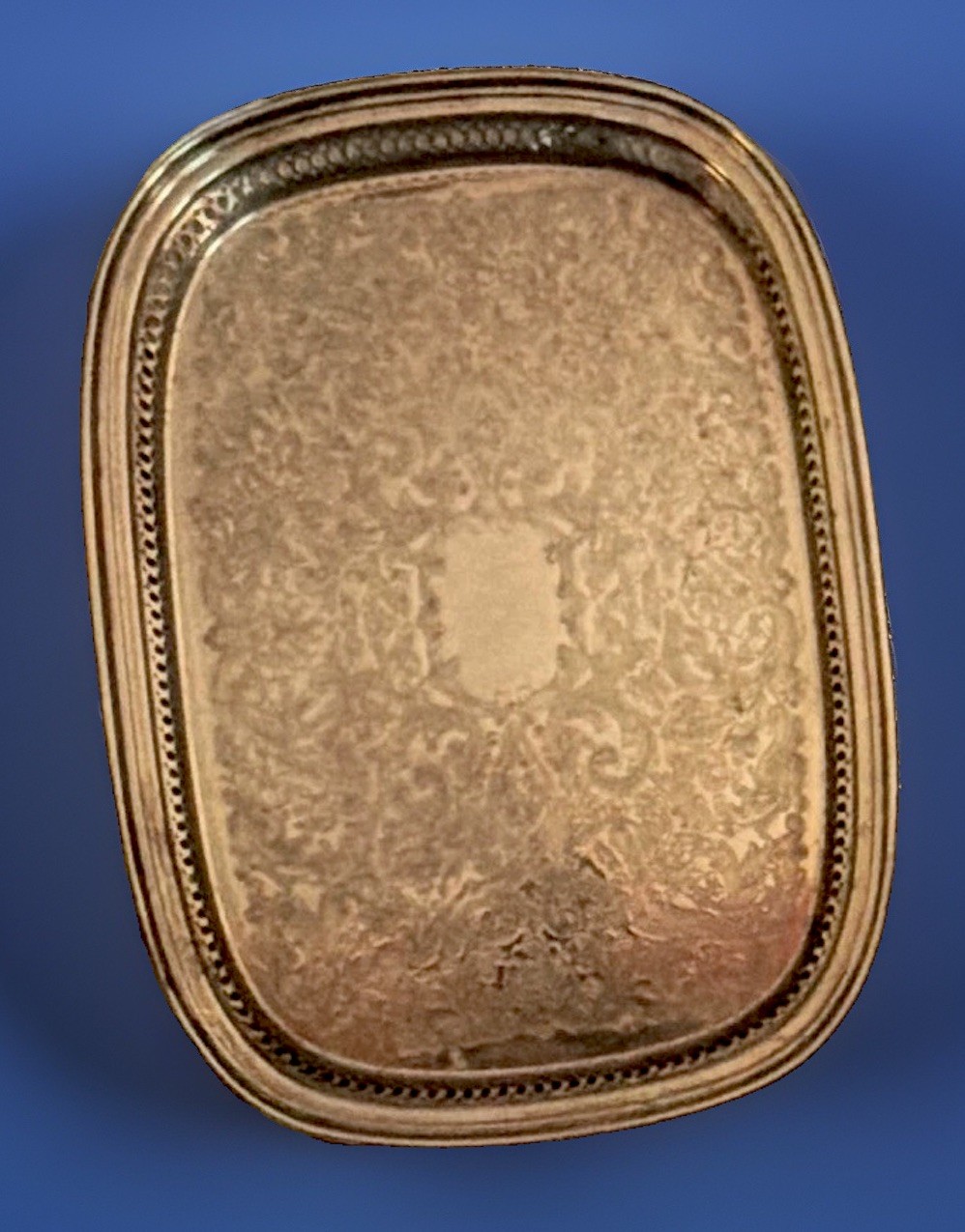 Silver Plate Rectangular Tray, Ornate Engraved Floral Design, Rounded Corners