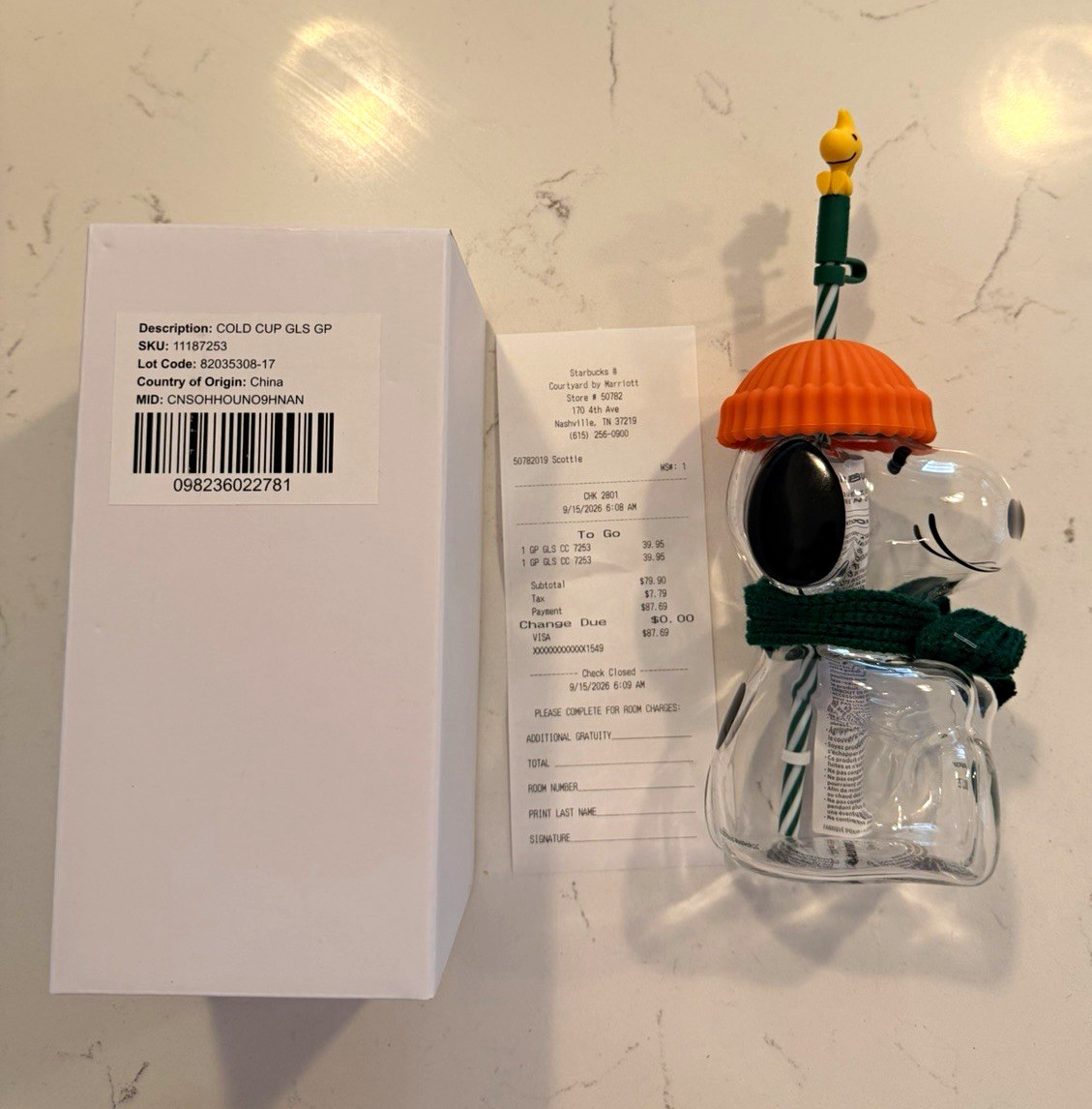 Viral Starbucks x Peanuts Snoopy Glass Bear Cup 100% Authentic