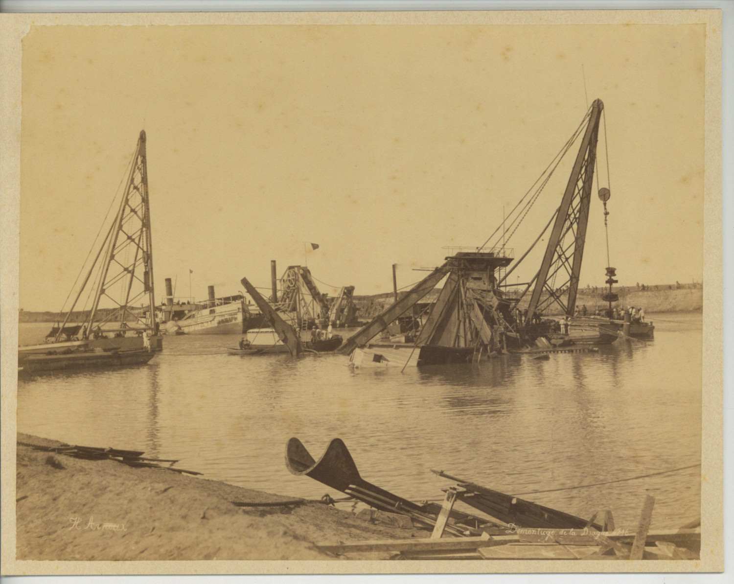 Arnoux Hippolyte, Egypt, Suez Canal, dismantling the dredge vintage album Arnoux Hippolyte, Egypt, Suez Canal, dismantling the dredge vintage album