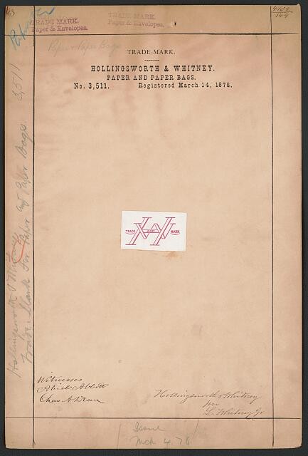 Photo:Hollingsworth Whitney H and W Paper Trade-Mark 1876 Brand Logo 1870s