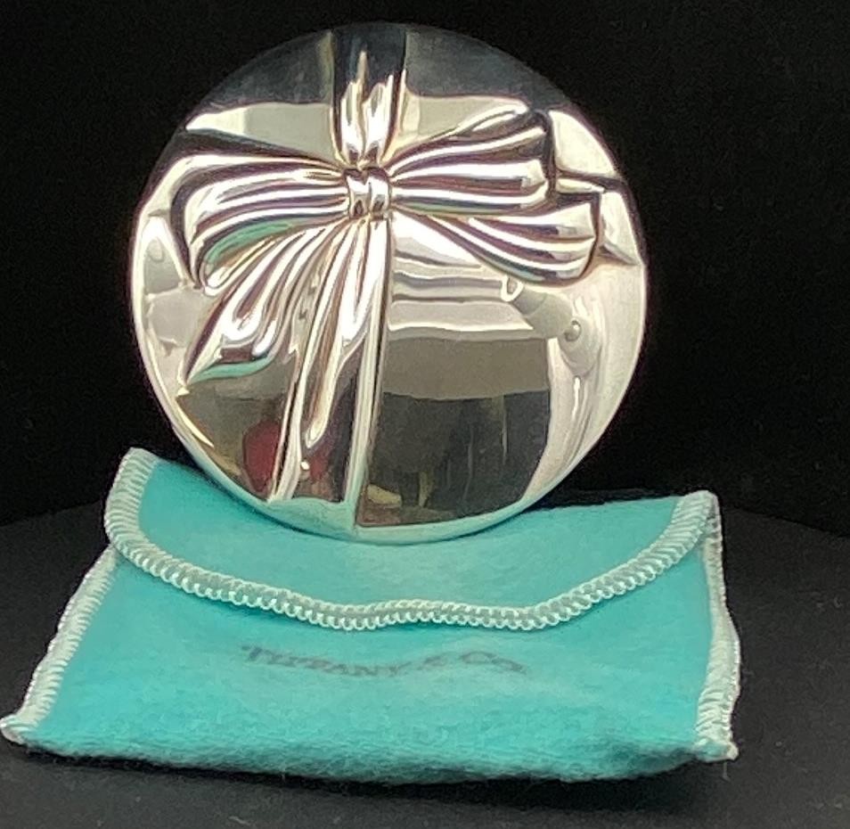 Tiffany & Co Sterling Silver 925 Purse Pocket Hand Mirror Bow w/ pouch