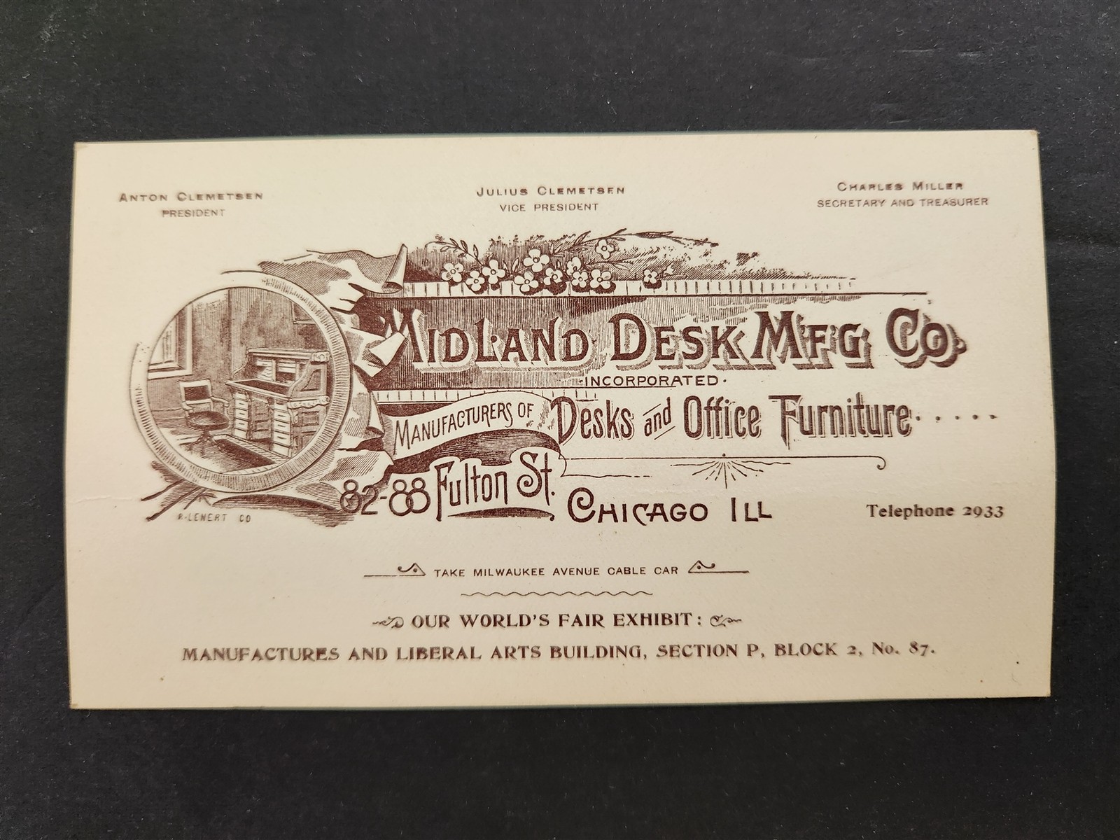 1890s antique MIDLAND DESK MFG CO chicago il BUSINESS CARD furniture