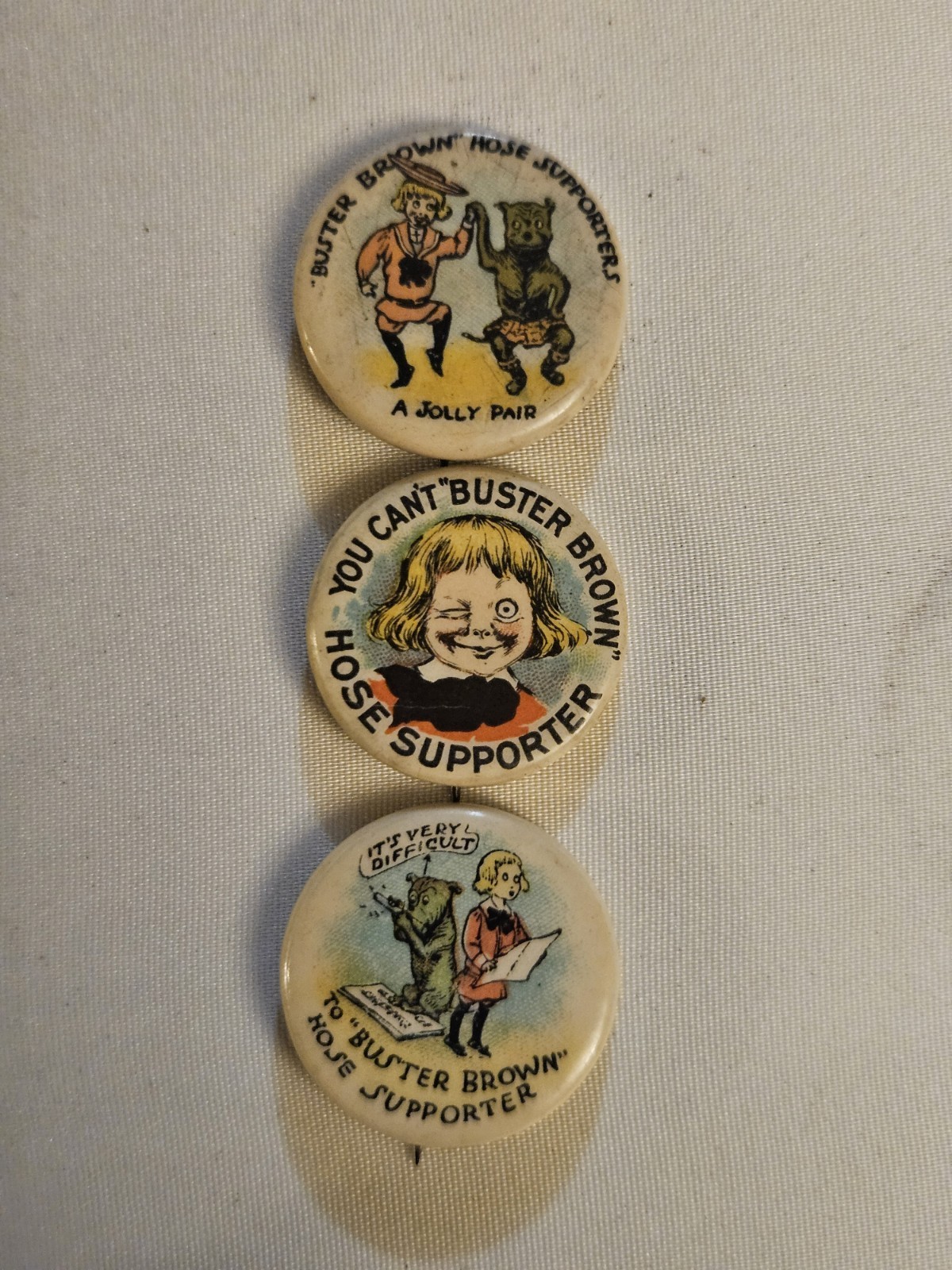 Vintage Buster Brown Pinbacks Lot Of 3 Bread Shoes Novelties