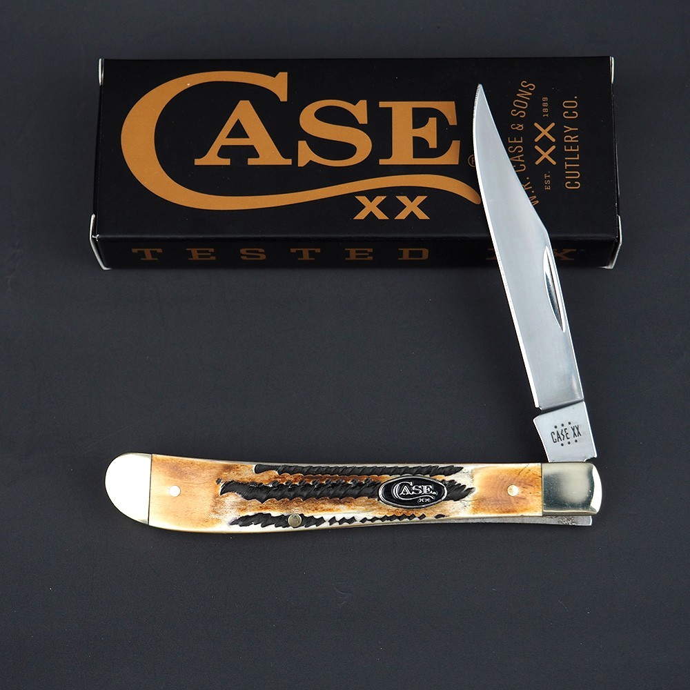 Case XX Slimline Trapper 6.5 BoneStag Stainless Steel Pocket Knife NIB - 39879