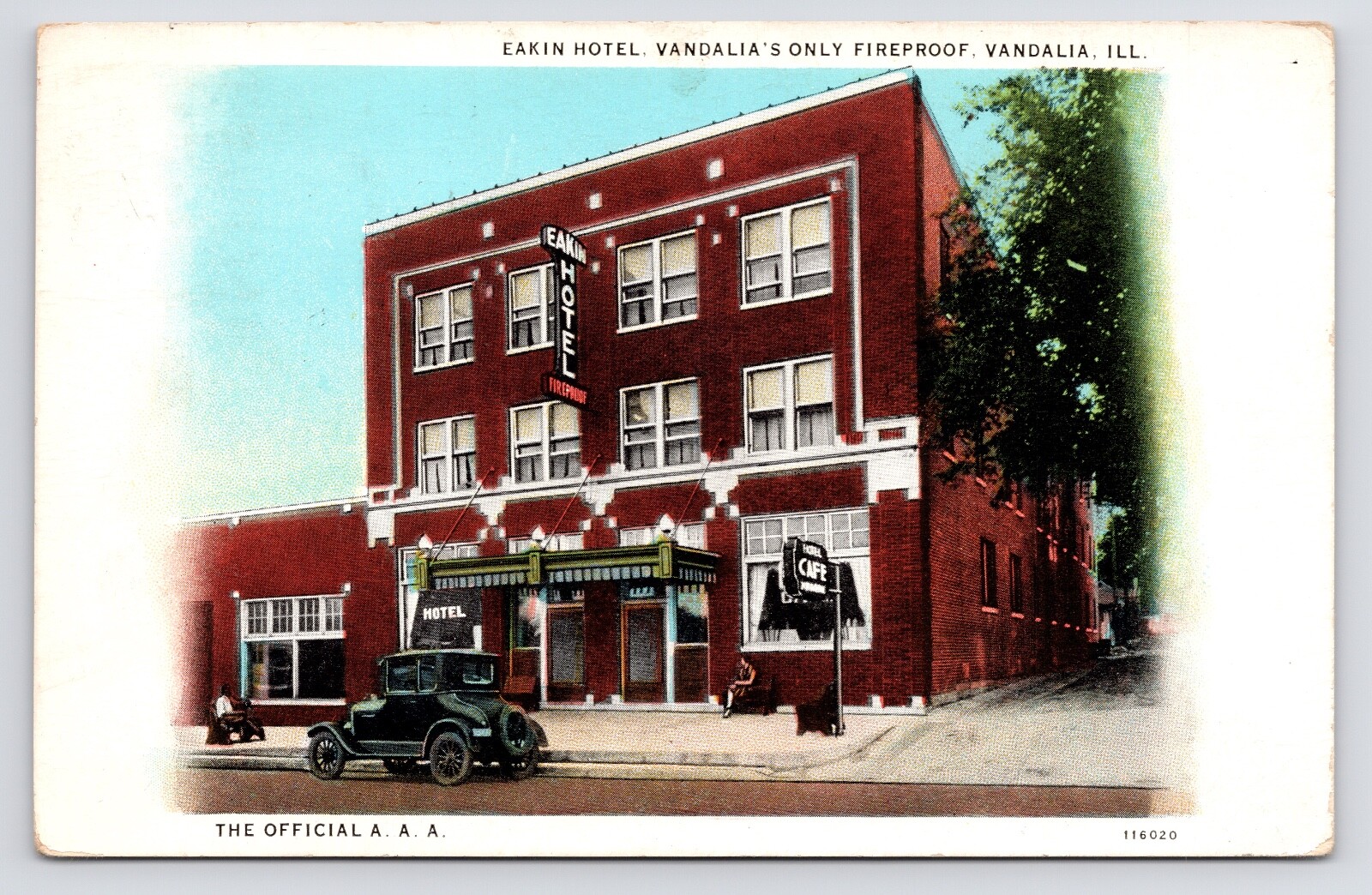 Vandalia Illinois IL Eakin Hotel and Cafe AAA Postcard c1915 to 1930s