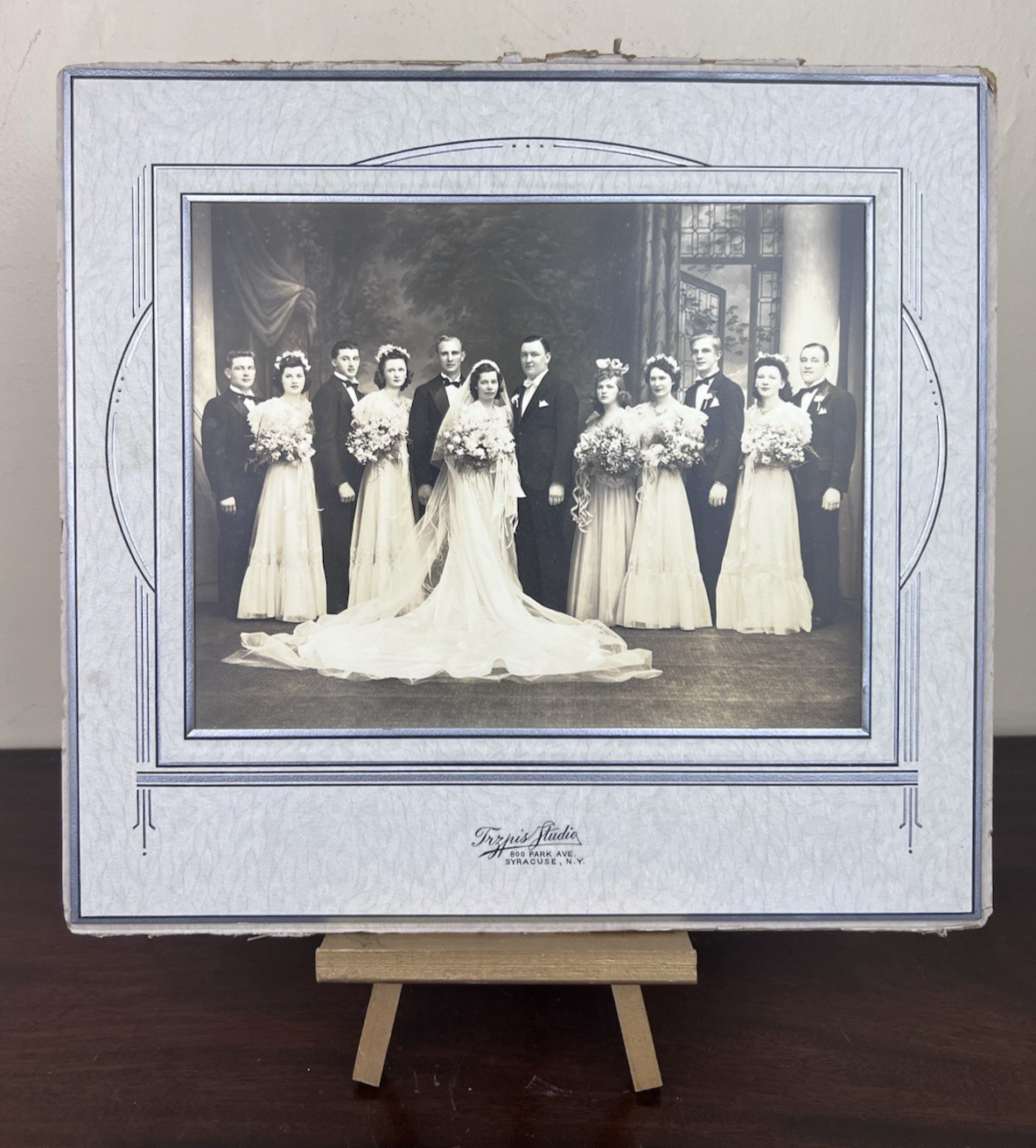 VTG 1920’s 1930’s Wedding Party Photo Cardboard Frame Trzpis Syracuse NY 13”