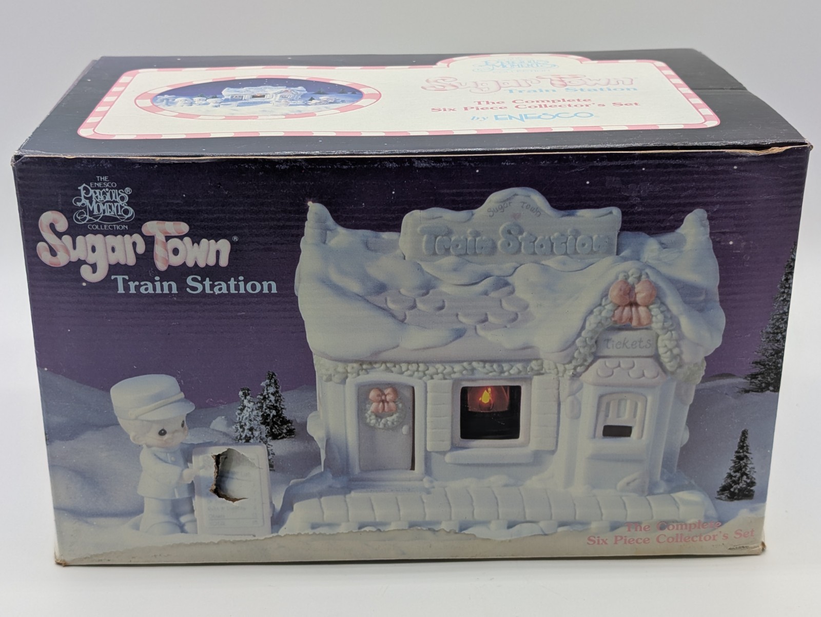Precious Moments SUGAR TOWN TRAIN STATION 150193 Complete 6 Piece Collectors Set