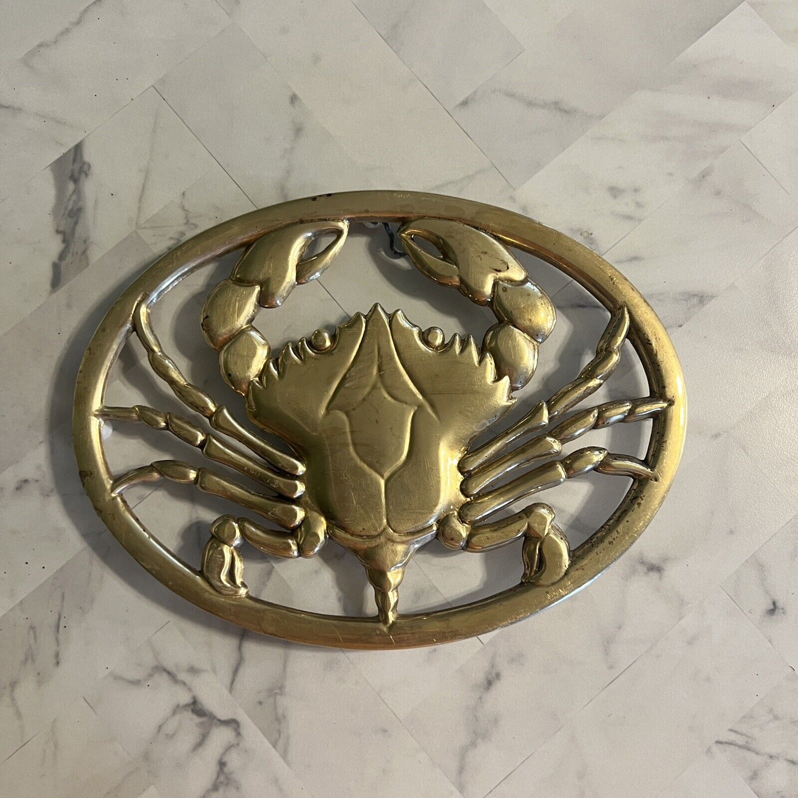 Vtg 1983 Gorham Solid Brass CRAB TRIVET Made In Italy BR 17 Footed Oval 8\