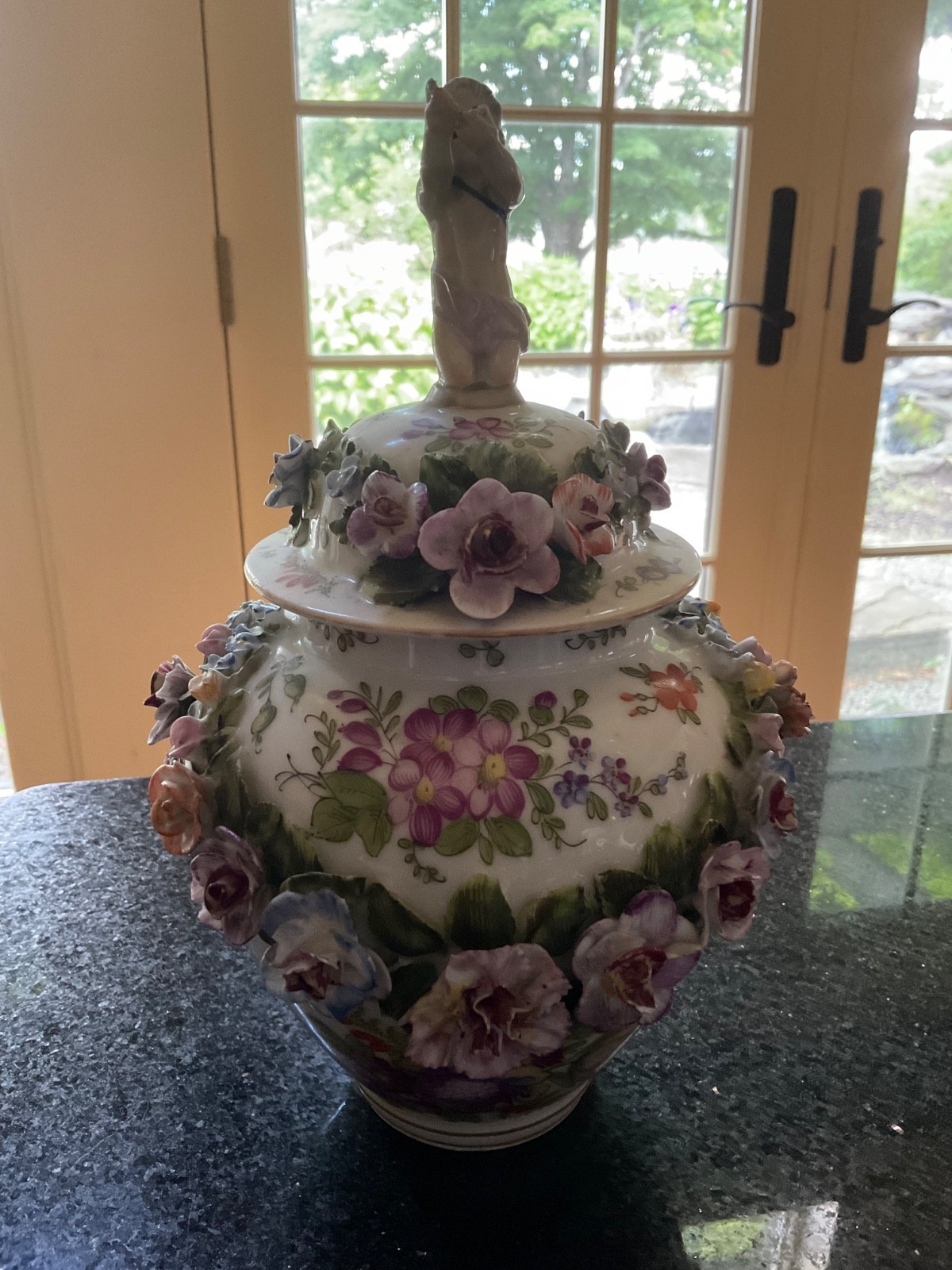 Antique 19th c. Cross Swords Porcelain Flowers Covered Urn - Marx Eugene Claus?