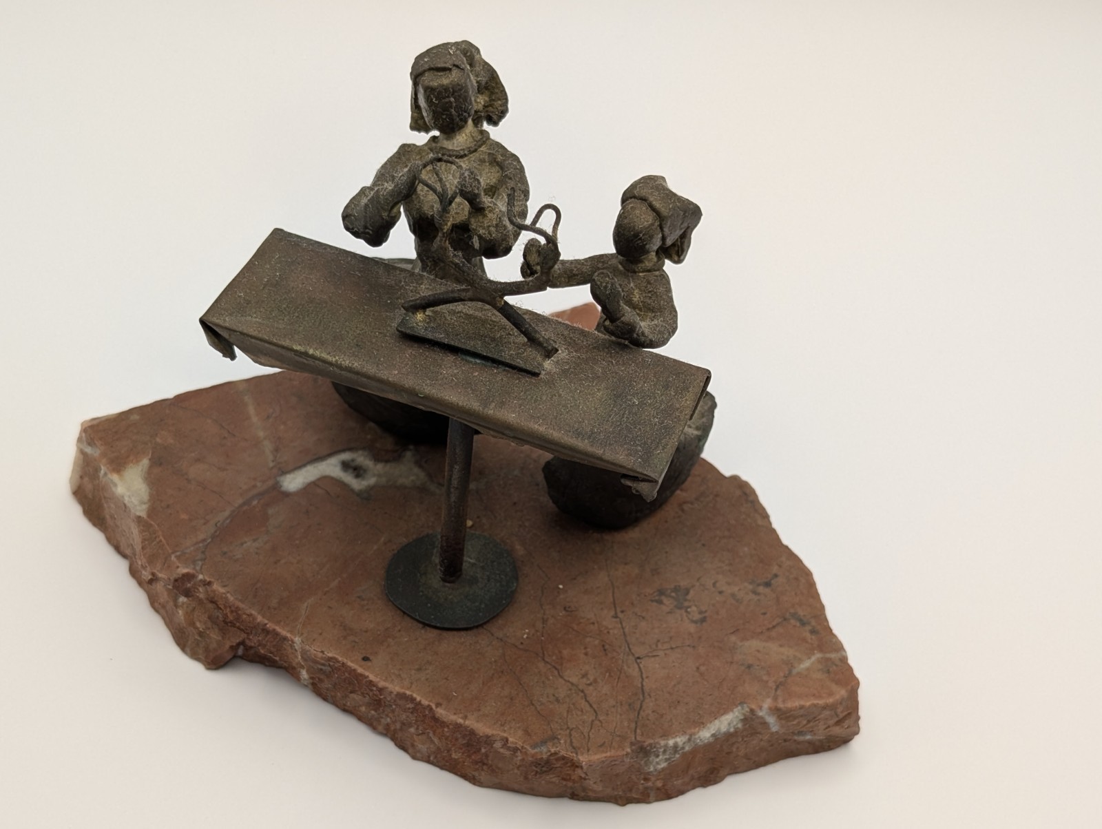Vintage Brutalist Judaica Metal Sculpture Mother Child Shabbat Candle...
