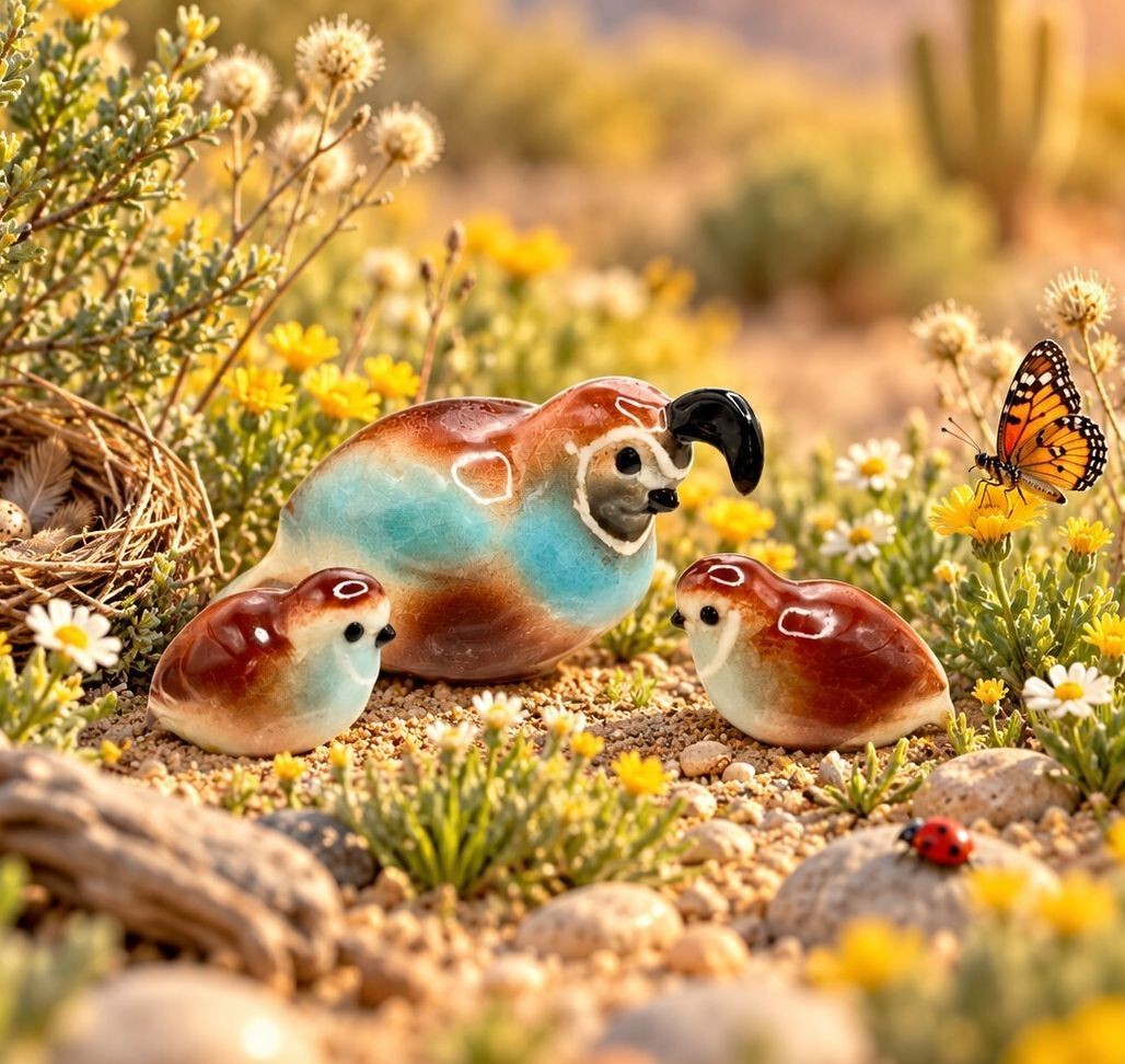 Hagen-Renaker Retired Miniature Figurine Quail Mama and Two Babies Hagen-Renaker Retired Miniature Figurine Quail Mama and Two Babies